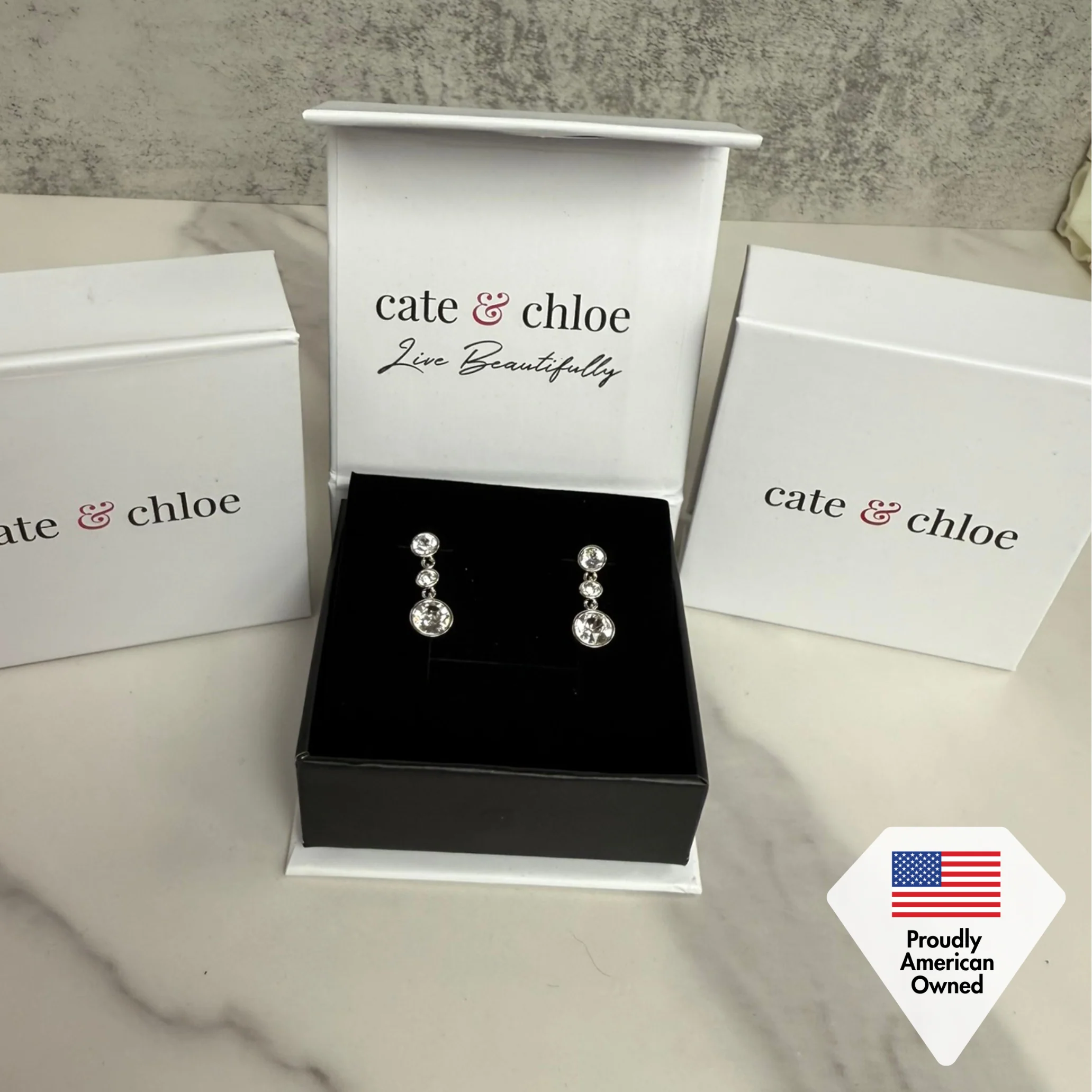 Bailey 18k White Gold Plated Dangle Stud Earrings with Swarovski Crystals — Final Sale - Image 6