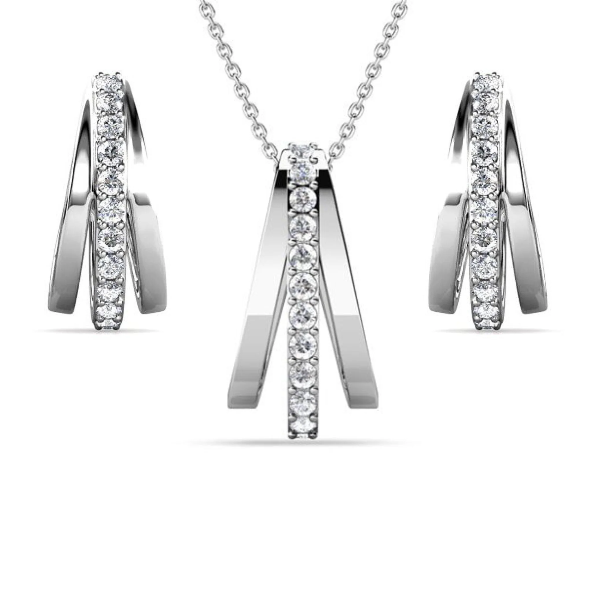 Bella 18k White Gold Necklace and Earrings Jewelry Set with Swarovski Crystals