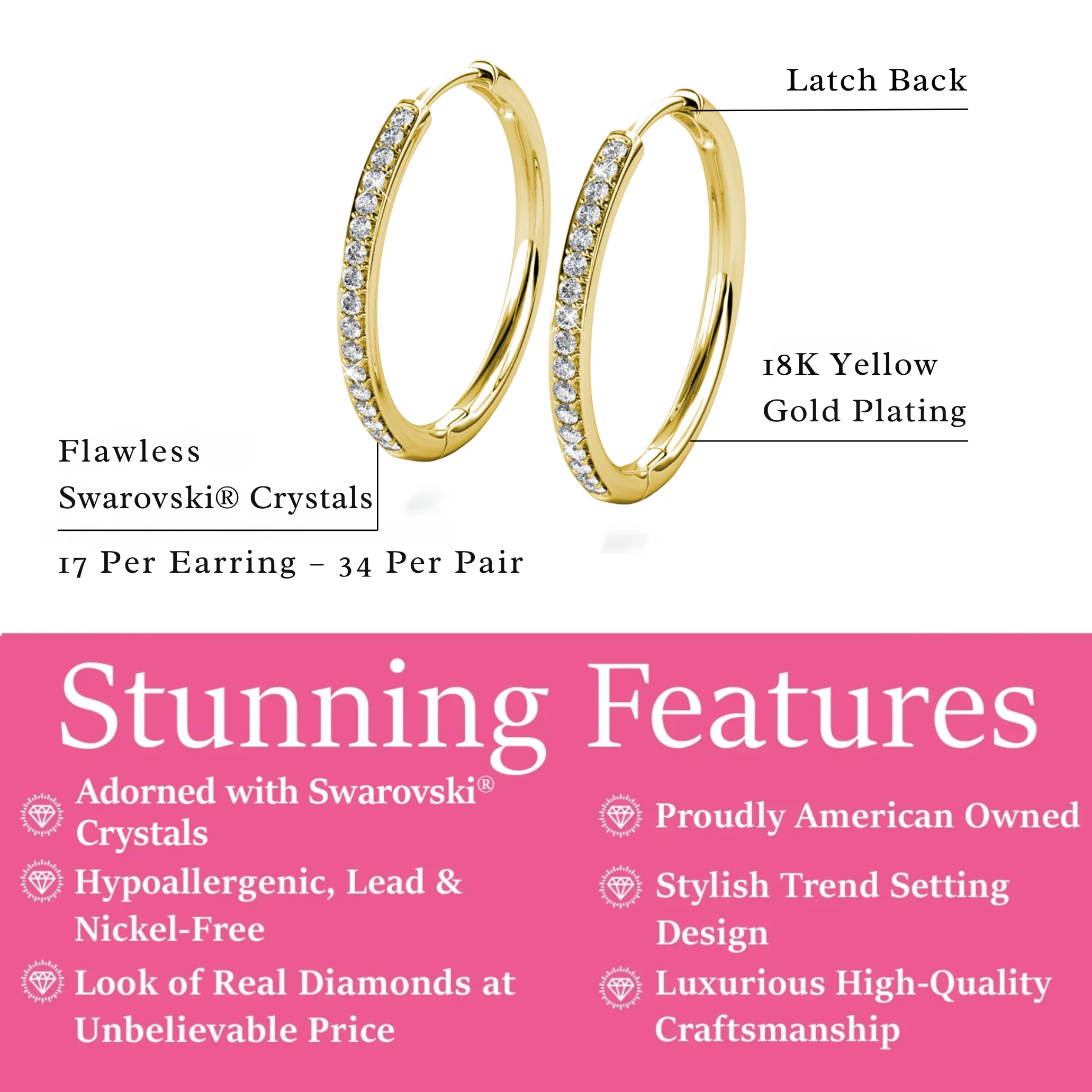Bianca 18k White Gold Plated 25mm Silver Hoop Earrings with Swarovski Crystals - Image 12