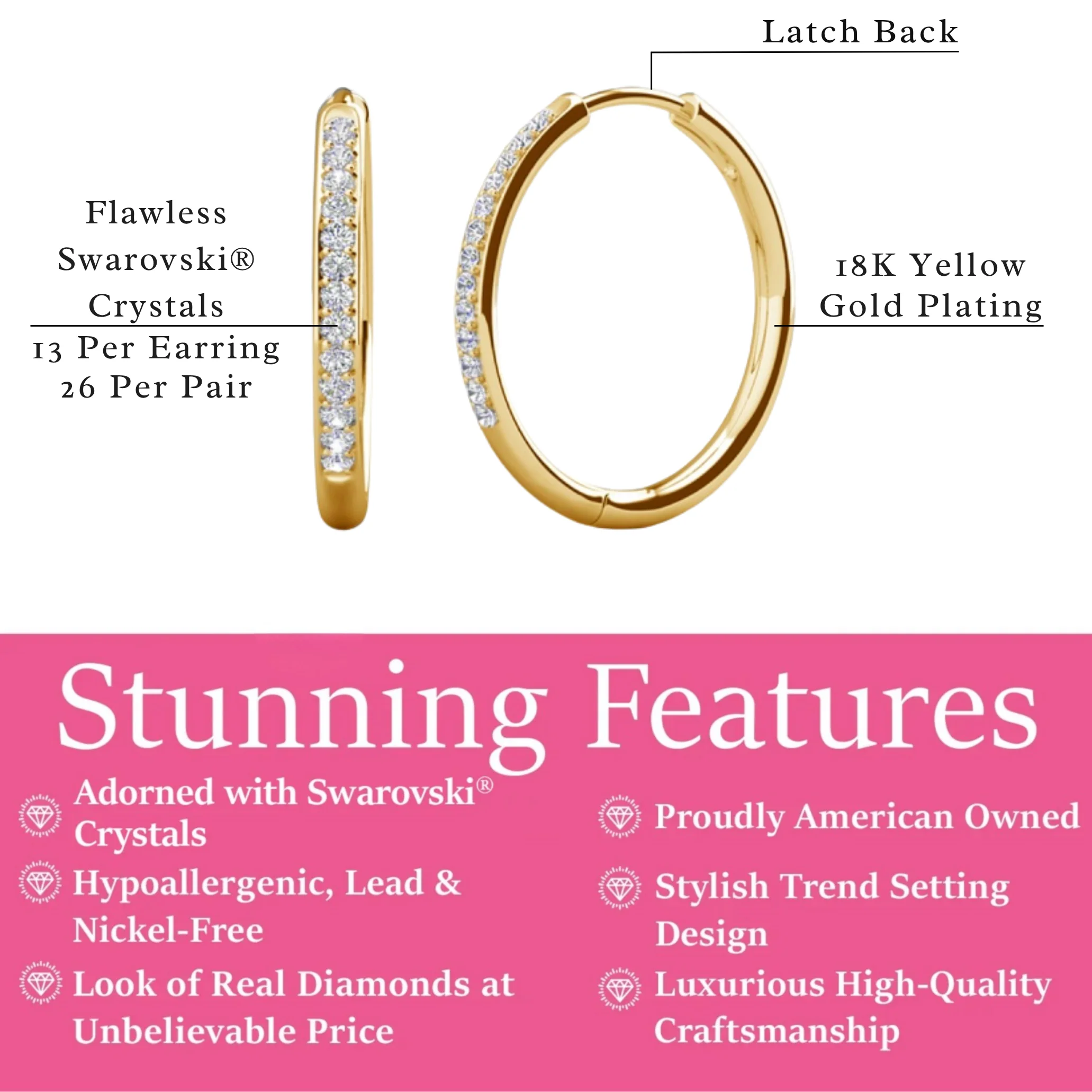 Bianca 18k White Gold Plated 25mm Silver Hoop Earrings with Swarovski Crystals - Image 40