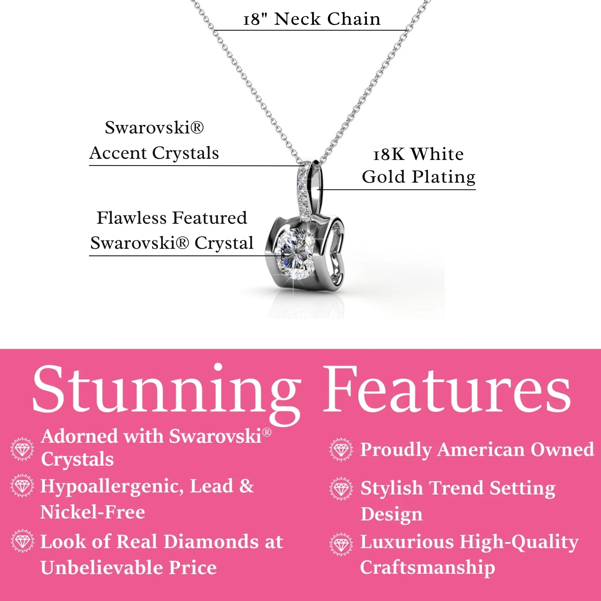 Billie 18k White Gold Pendant Necklace with Round Cut Swarovski Crystals - Image 2