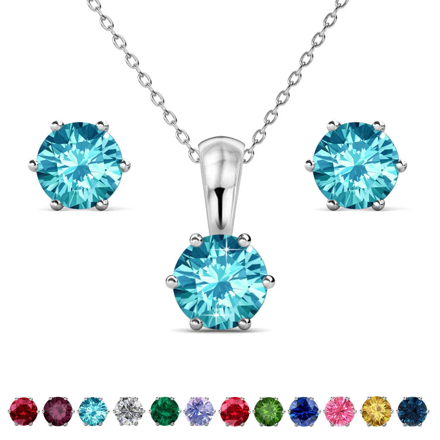 Birthstone 18k White Gold Plated Stud Earrings and Necklace Set with 1ct Swarovski Crystals - Image 11