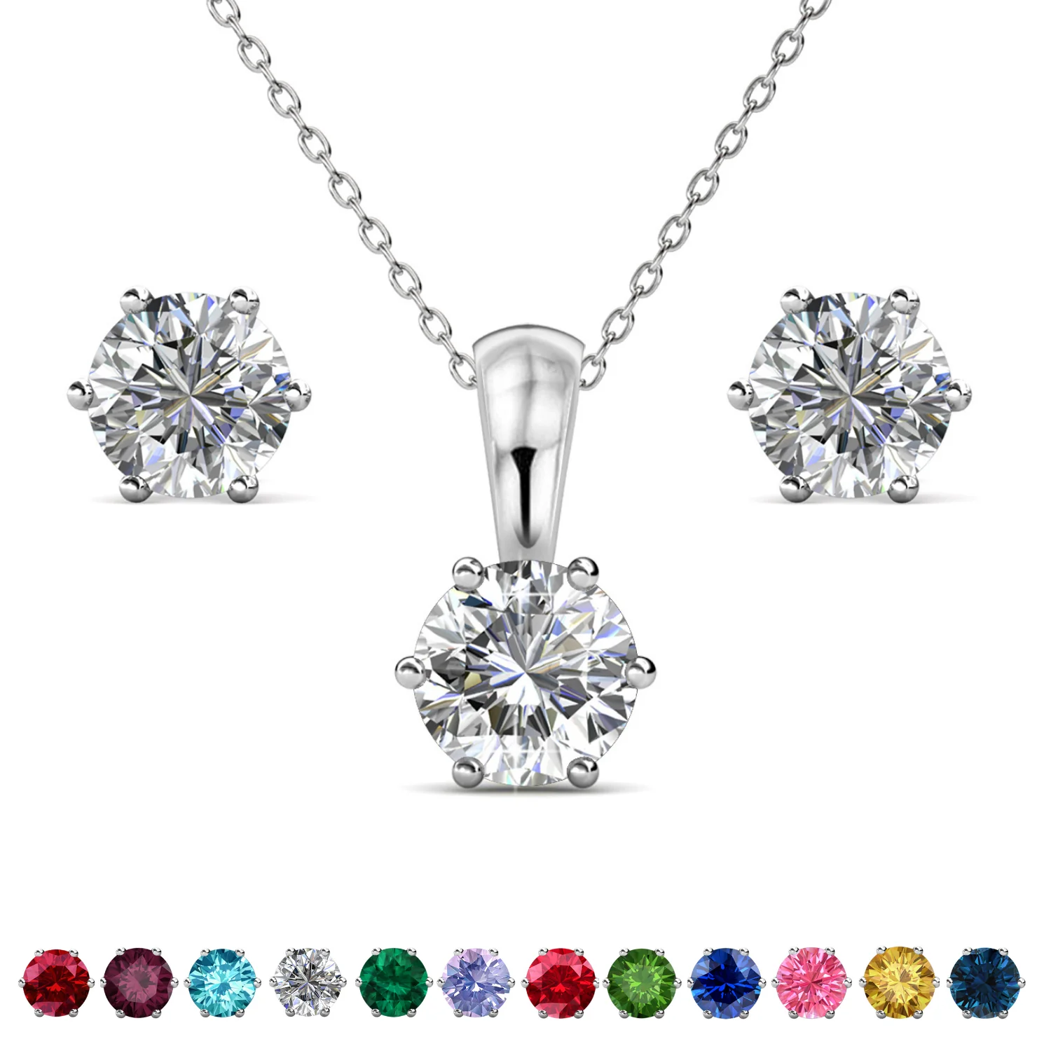 Birthstone 18k White Gold Plated Stud Earrings and Necklace Set with 1ct Swarovski Crystals - Image 13