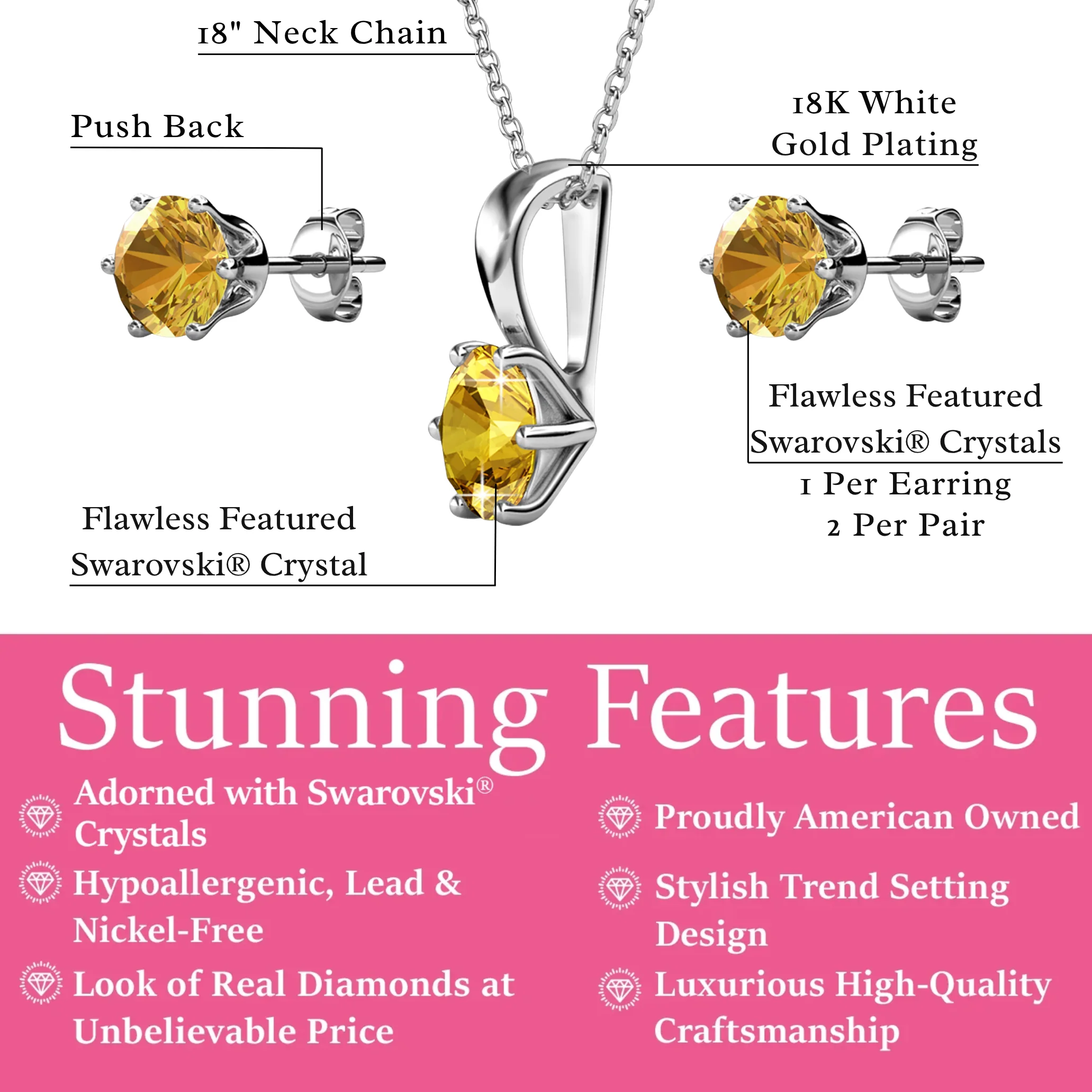 Birthstone 18k White Gold Plated Stud Earrings and Necklace Set with 1ct Swarovski Crystals - Image 28