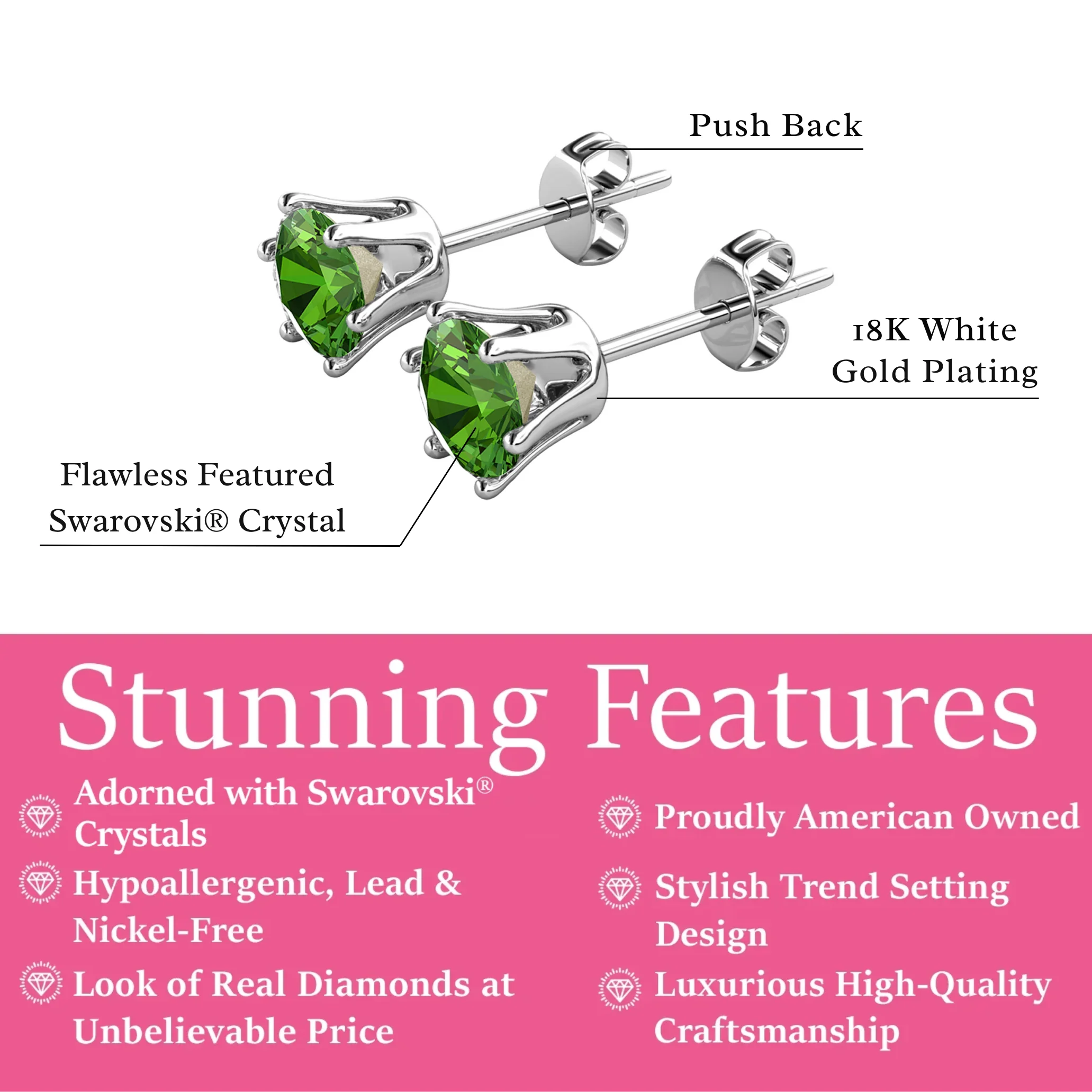 Birthstone Earrings 18k White Gold Plated Stud Earrings with 1ct Solitaire Swarovski Crystals - Image 20