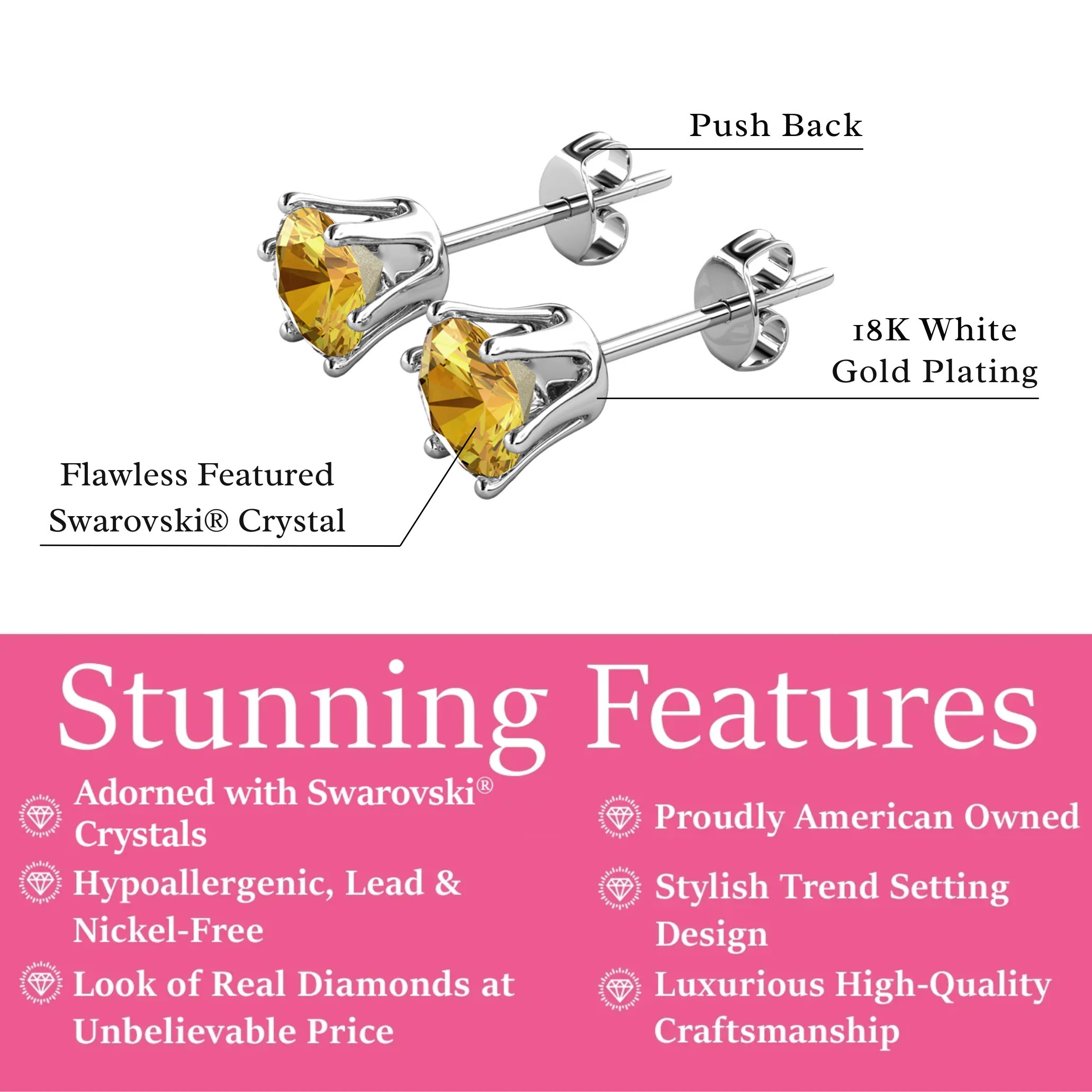 Birthstone Earrings 18k White Gold Plated Stud Earrings with 1ct Solitaire Swarovski Crystals - Image 26
