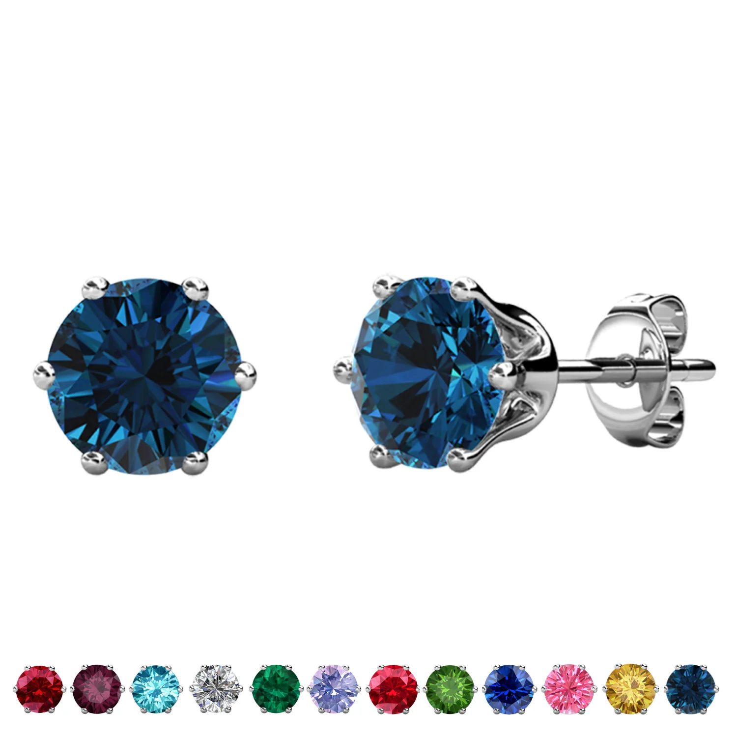 Birthstone Earrings 18k White Gold Plated Stud Earrings with 1ct Solitaire Swarovski Crystals - Image 27