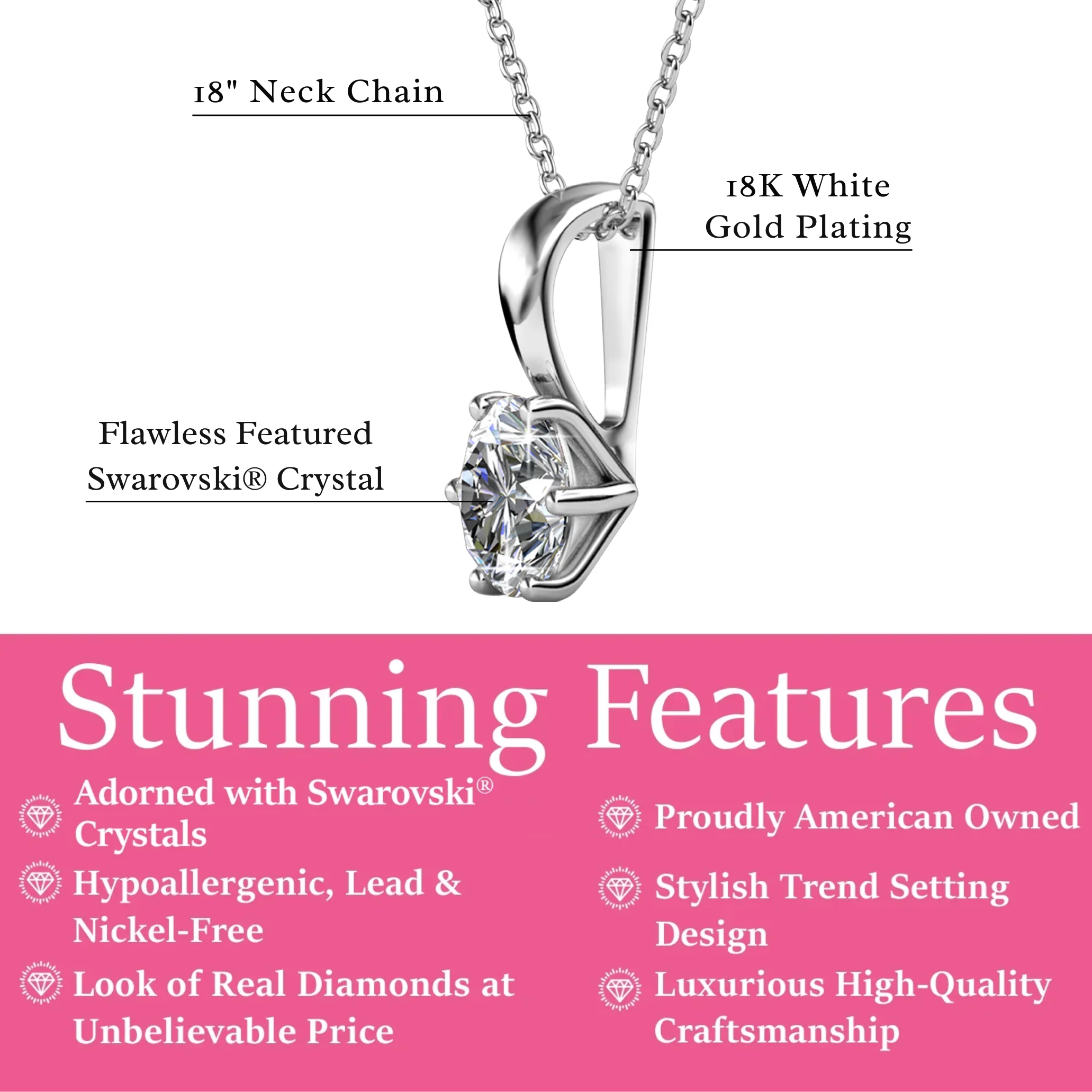 Birthstone Necklace 18k White Gold Plated Solitaire Necklace with 1ct Swarovski Crystal - Image 16