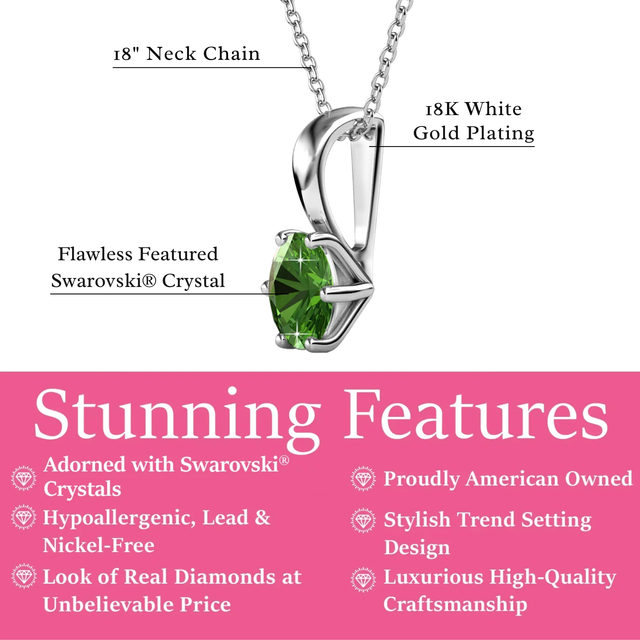 Birthstone Necklace 18k White Gold Plated Solitaire Necklace with 1ct Swarovski Crystal - Image 28