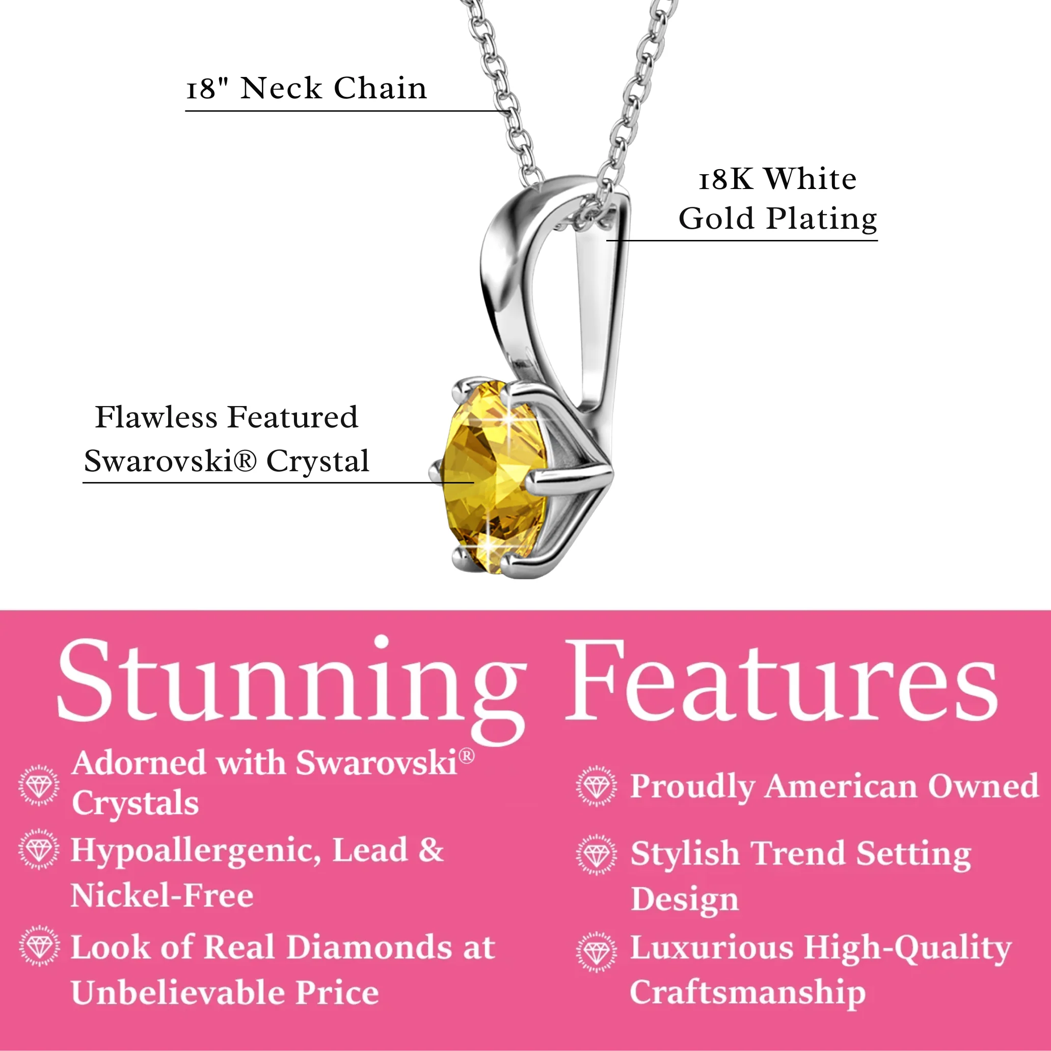 Birthstone Necklace 18k White Gold Plated Solitaire Necklace with 1ct Swarovski Crystal - Image 37