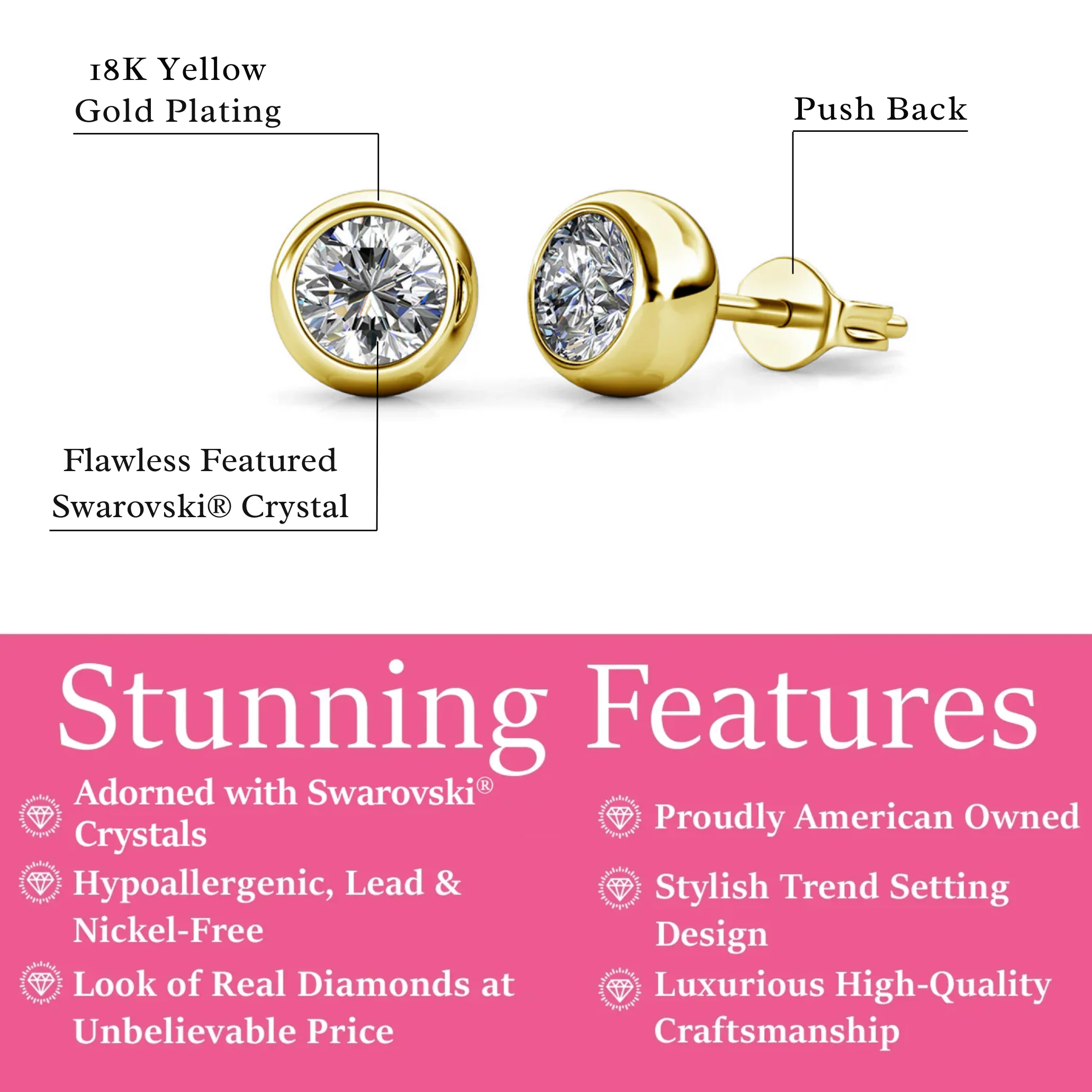 Blaire 18k White Gold Plated Stud Earrings with Round Cut Swarovski Crystals - Image 12