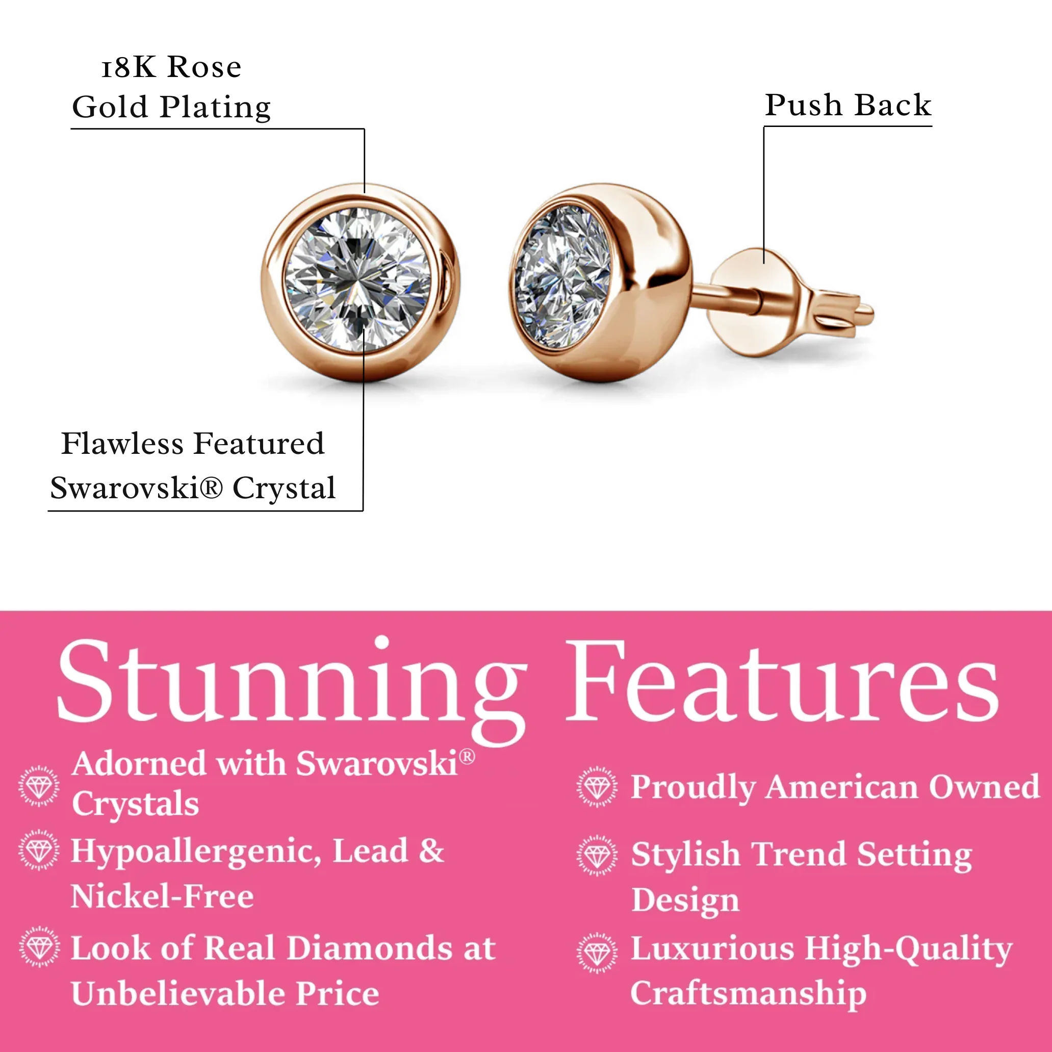 Blaire 18k White Gold Plated Stud Earrings with Round Cut Swarovski Crystals - Image 17
