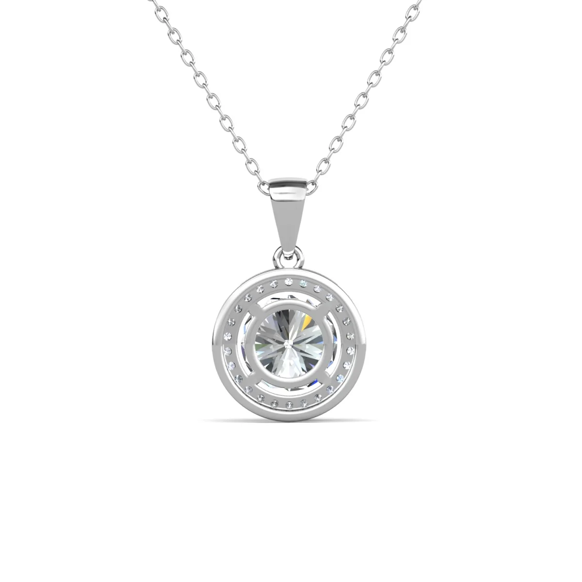 Blake 18k White Gold Plated Halo Pendant Necklace with Simulated Diamond Crystals - Image 10