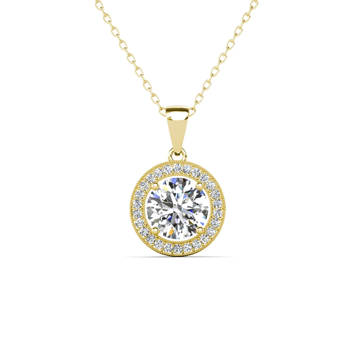 Blake 18k White Gold Plated Halo Pendant Necklace with Simulated Diamond Crystals - Image 11