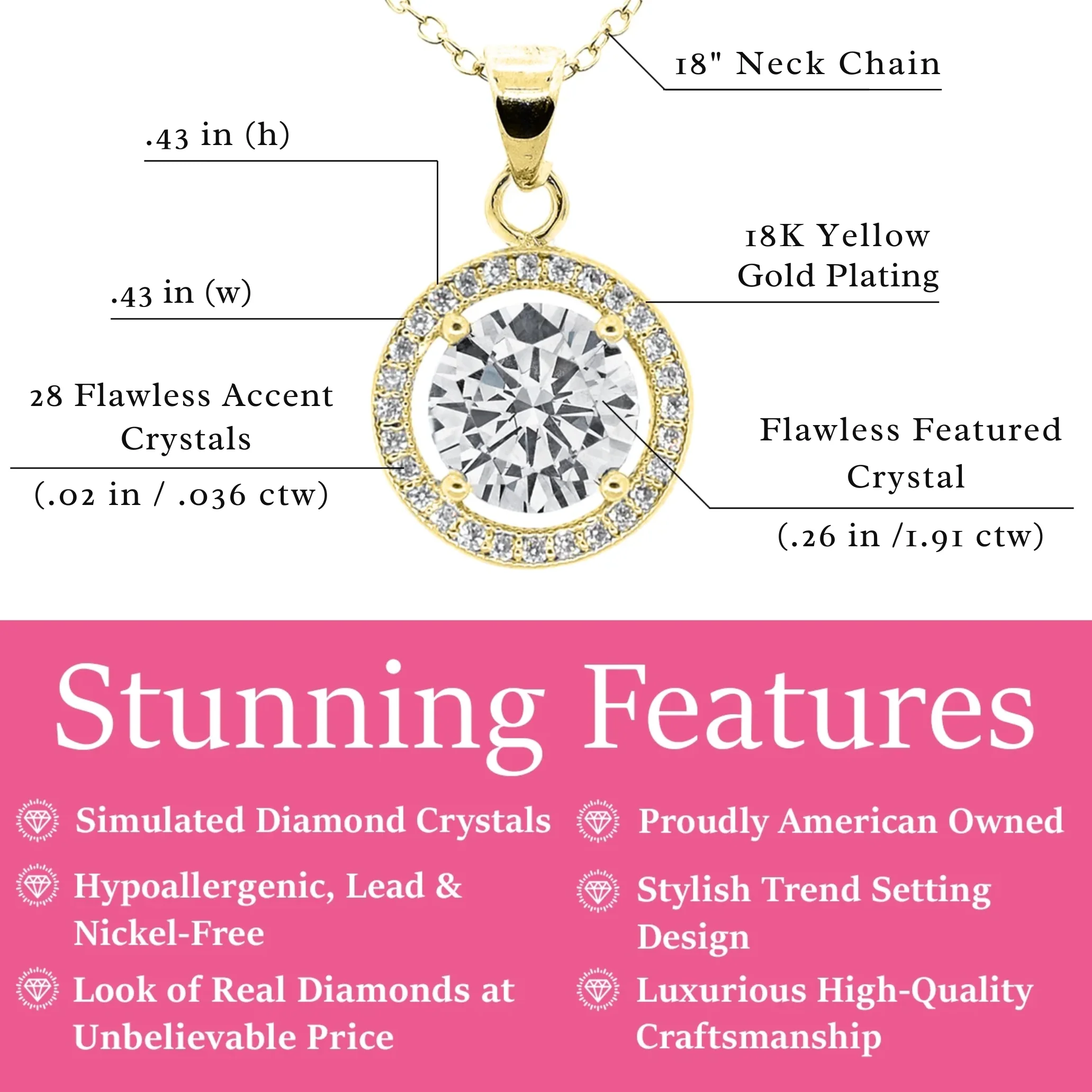 Blake 18k White Gold Plated Halo Pendant Necklace with Simulated Diamond Crystals - Image 12