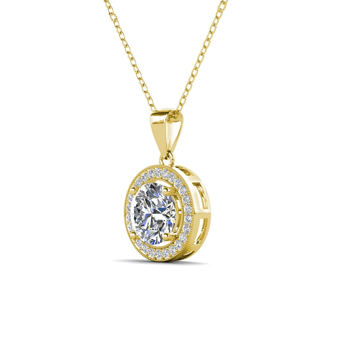 Blake 18k White Gold Plated Halo Pendant Necklace with Simulated Diamond Crystals - Image 13