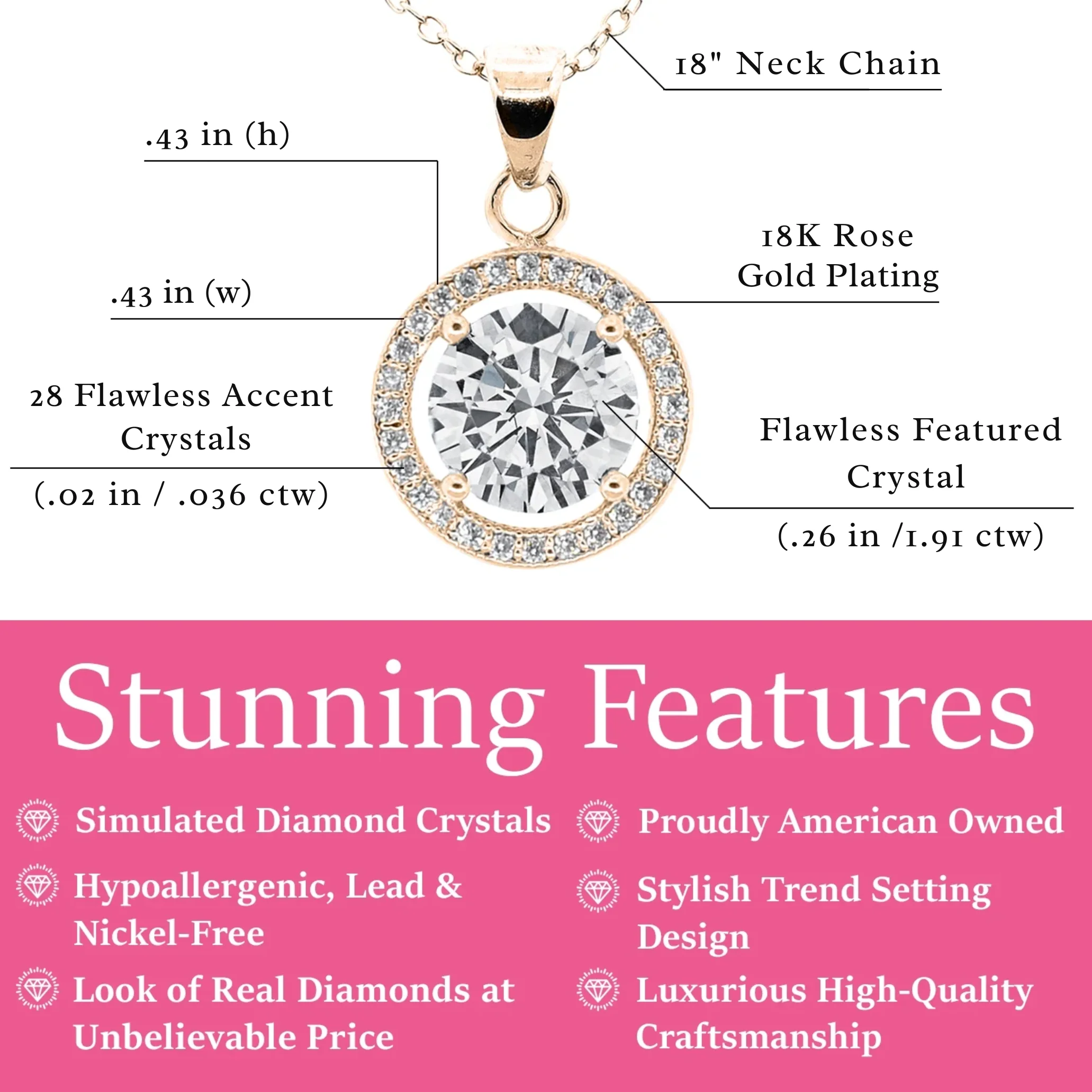 Blake 18k White Gold Plated Halo Pendant Necklace with Simulated Diamond Crystals - Image 16