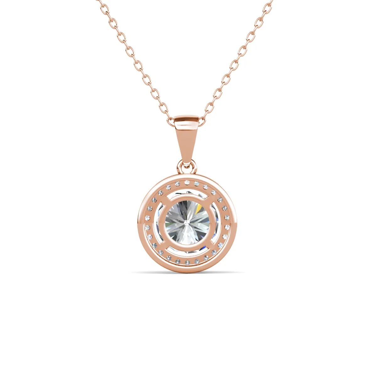 Blake 18k White Gold Plated Halo Pendant Necklace with Simulated Diamond Crystals - Image 18