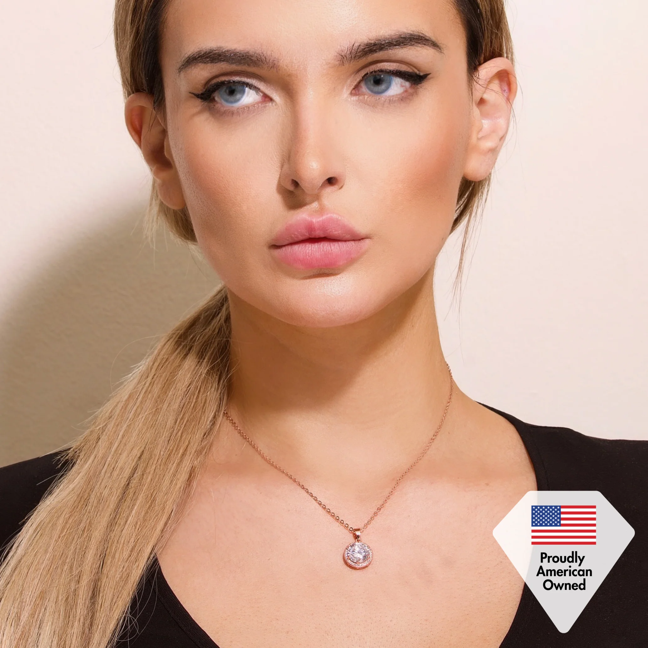 Blake 18k White Gold Plated Halo Pendant Necklace with Simulated Diamond Crystals - Image 8