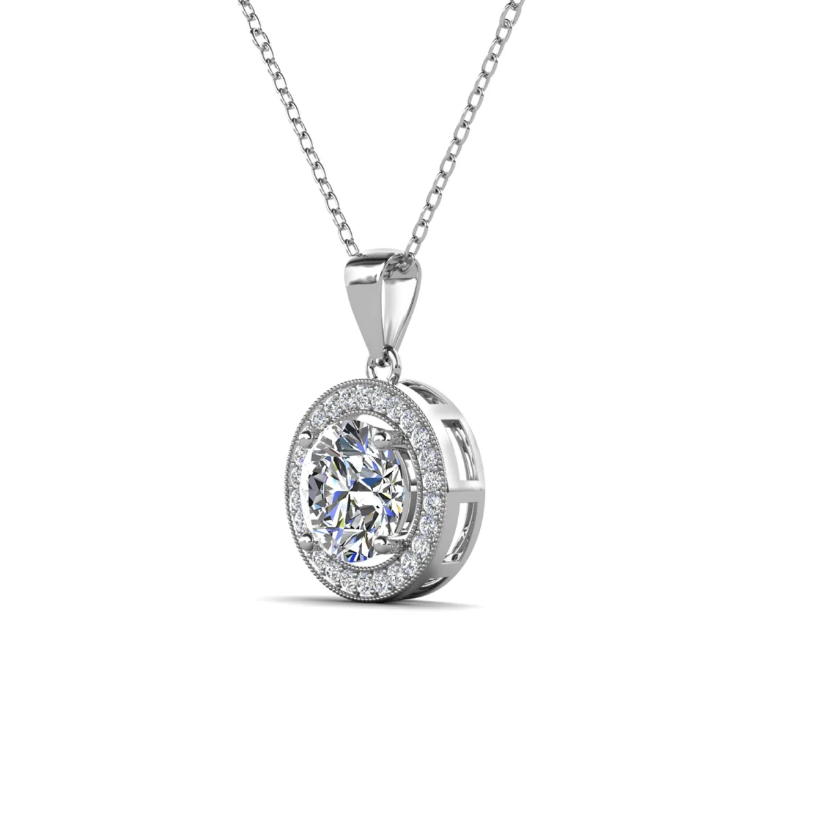 Blake 18k White Gold Plated Halo Pendant Necklace with Simulated Diamond Crystals - Image 9