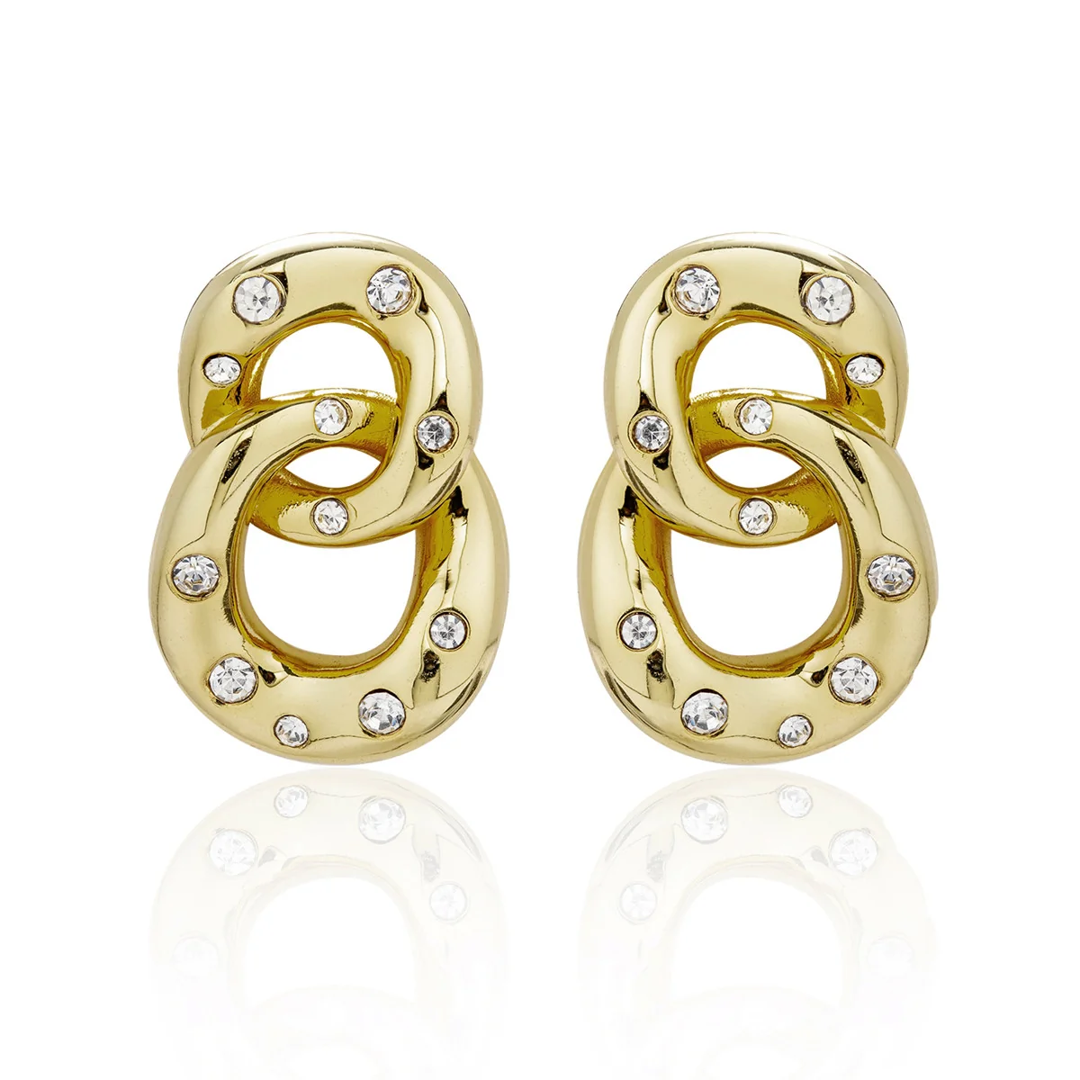 Bonnie 18k White Gold Double Link Chain Drop Earrings with Swarovski Crystals - Image 10