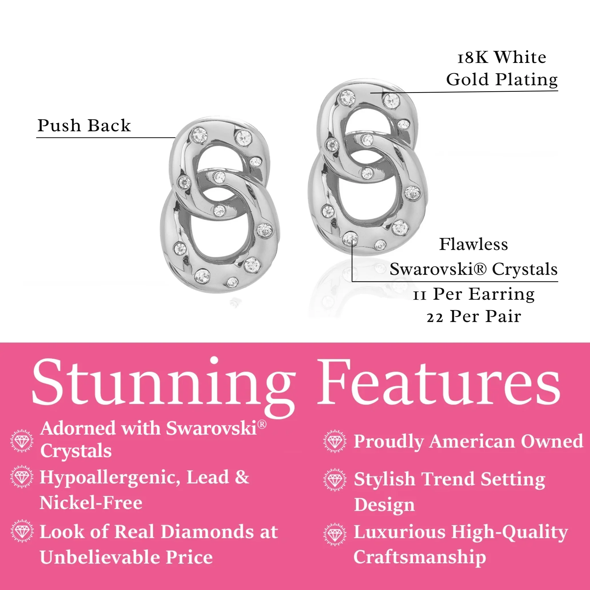 Bonnie 18k White Gold Double Link Chain Drop Earrings with Swarovski Crystals - Image 3