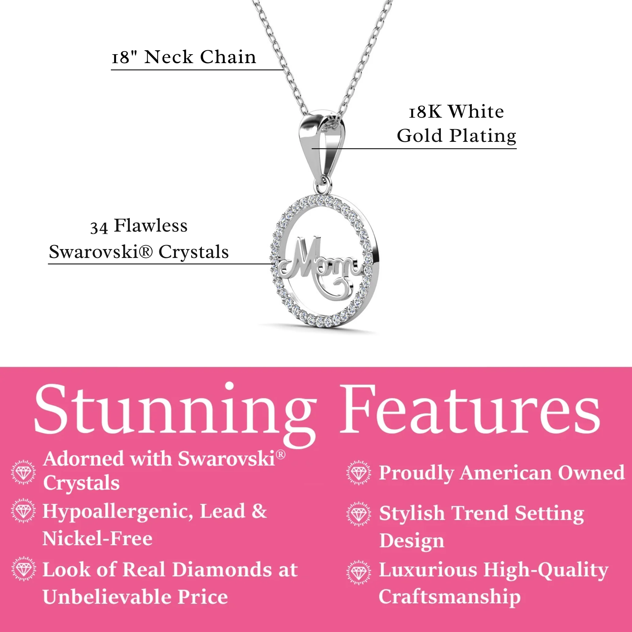 Brandy 18k White Gold Plated Circle Mom Necklace with Swarovski Crystals - Image 3