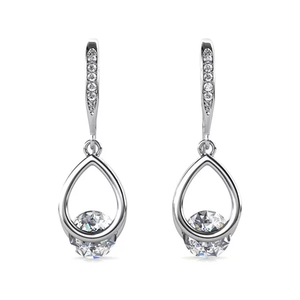 Brenda 18k White Gold Plated Drop Earrings with Swarovski Crystals
