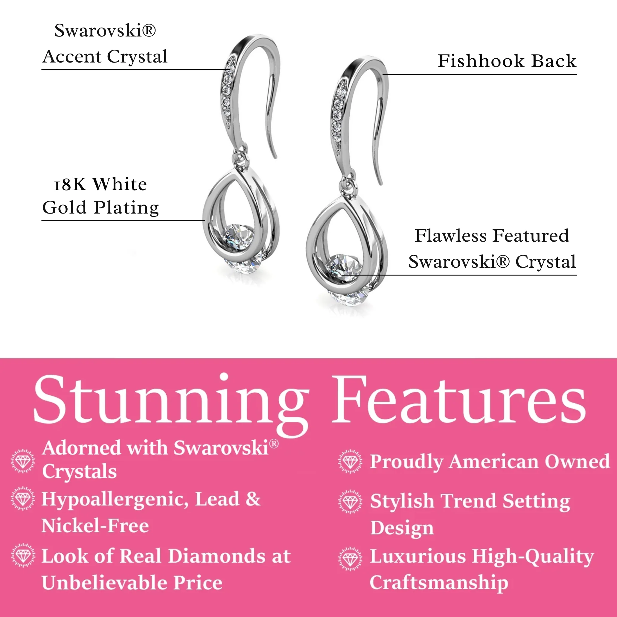 Brenda 18k White Gold Plated Drop Earrings with Swarovski Crystals - Image 3
