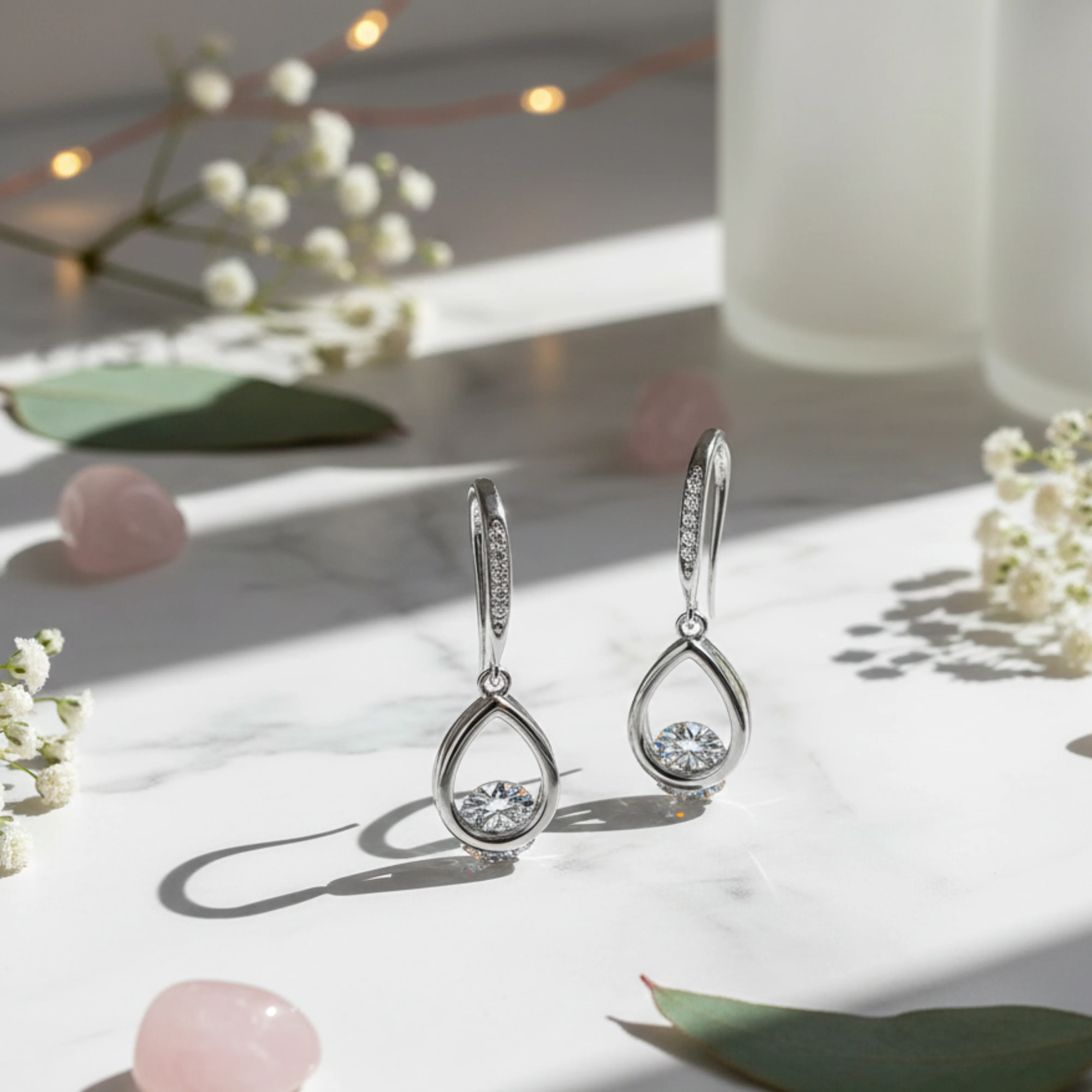 Brenda 18k White Gold Plated Drop Earrings with Swarovski Crystals - Image 7