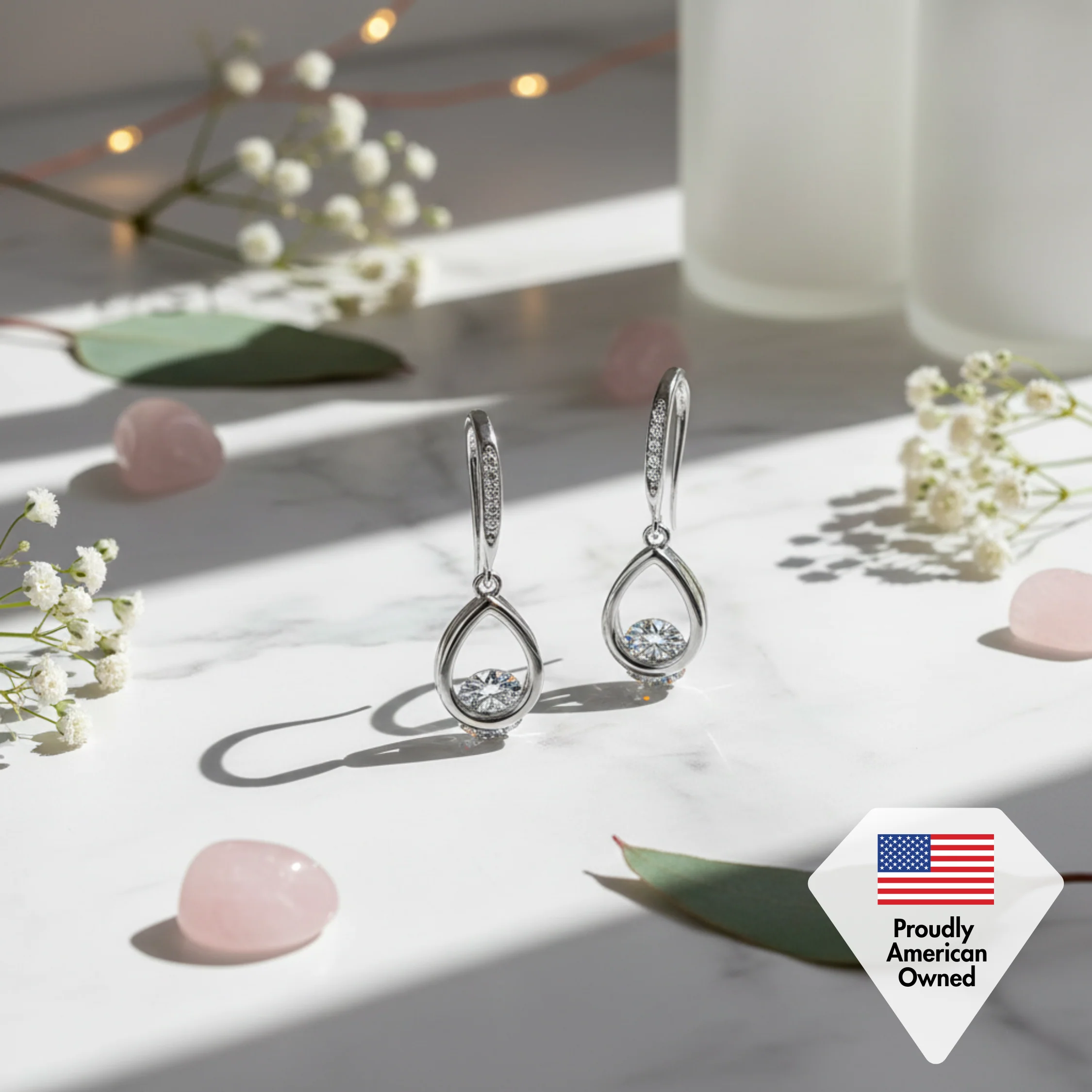 Brenda 18k White Gold Plated Drop Earrings with Swarovski Crystals - Image 8