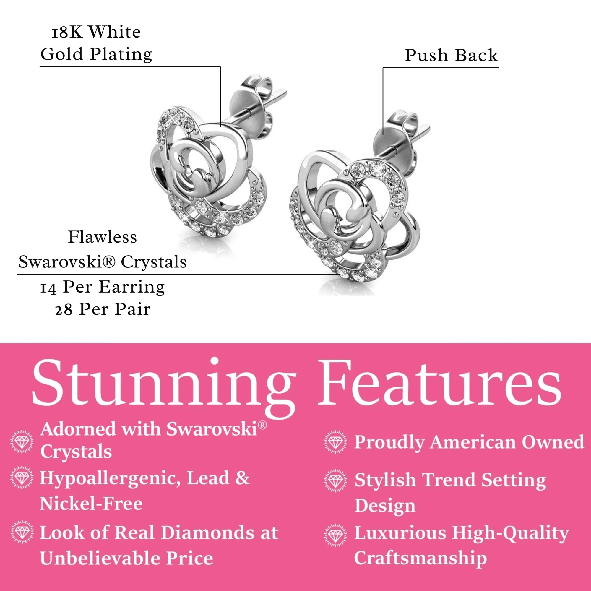 Briella 18k White Gold Plated Silver Flower Stud Earrings with Swarovski Crystals - Image 3