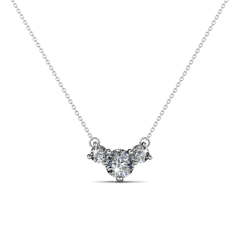 Calliope 18k White Gold Plated 3-Stone Pendant Necklace with Swarovski Crystals