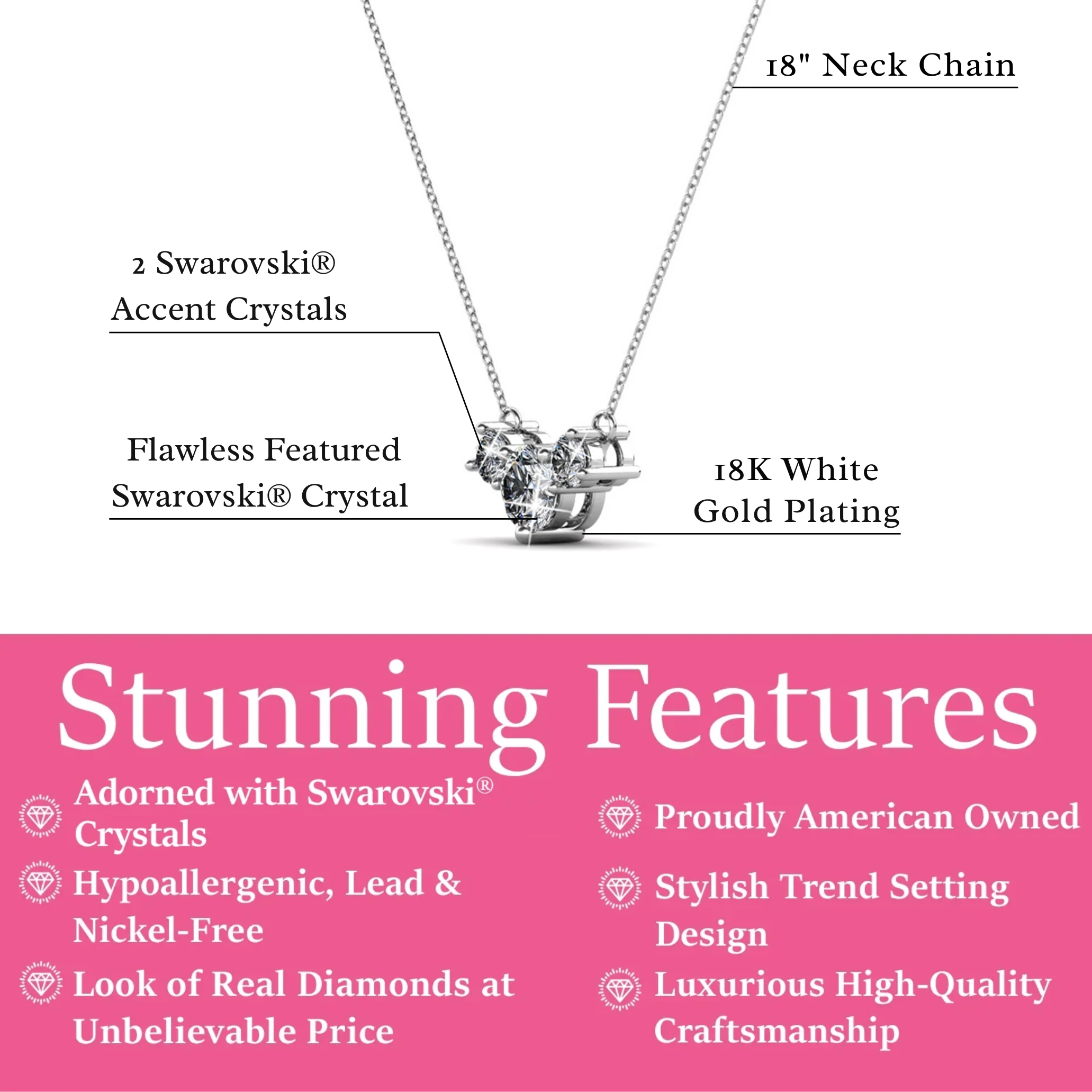 Calliope 18k White Gold Plated 3-Stone Pendant Necklace with Swarovski Crystals - Image 3