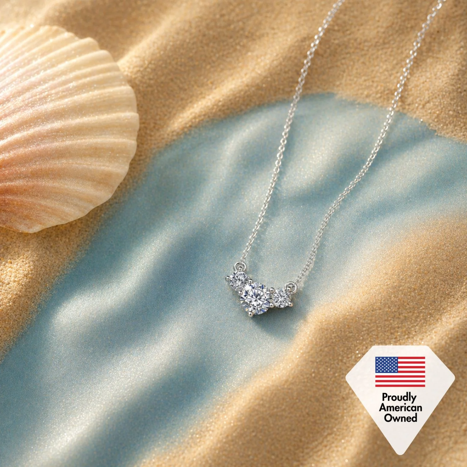 Calliope 18k White Gold Plated 3-Stone Pendant Necklace with Swarovski Crystals - Image 7