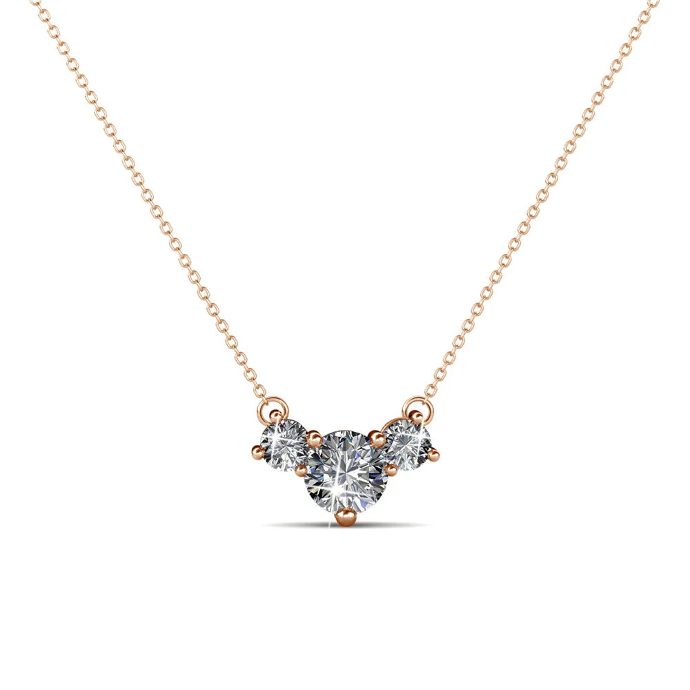 Calliope 18k White Gold Plated 3-Stone Pendant Necklace with Swarovski Crystals - Image 8