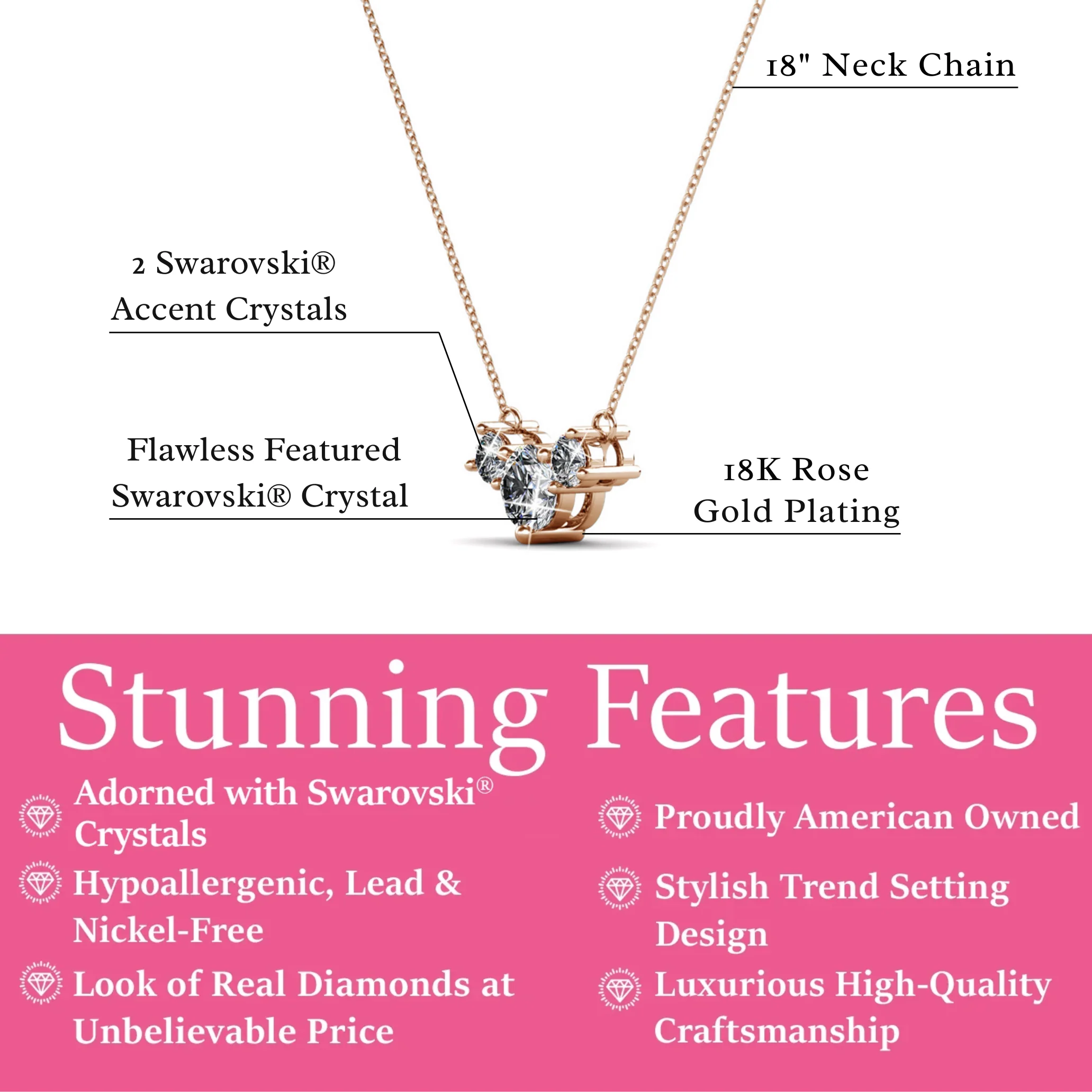 Calliope 18k White Gold Plated 3-Stone Pendant Necklace with Swarovski Crystals - Image 9