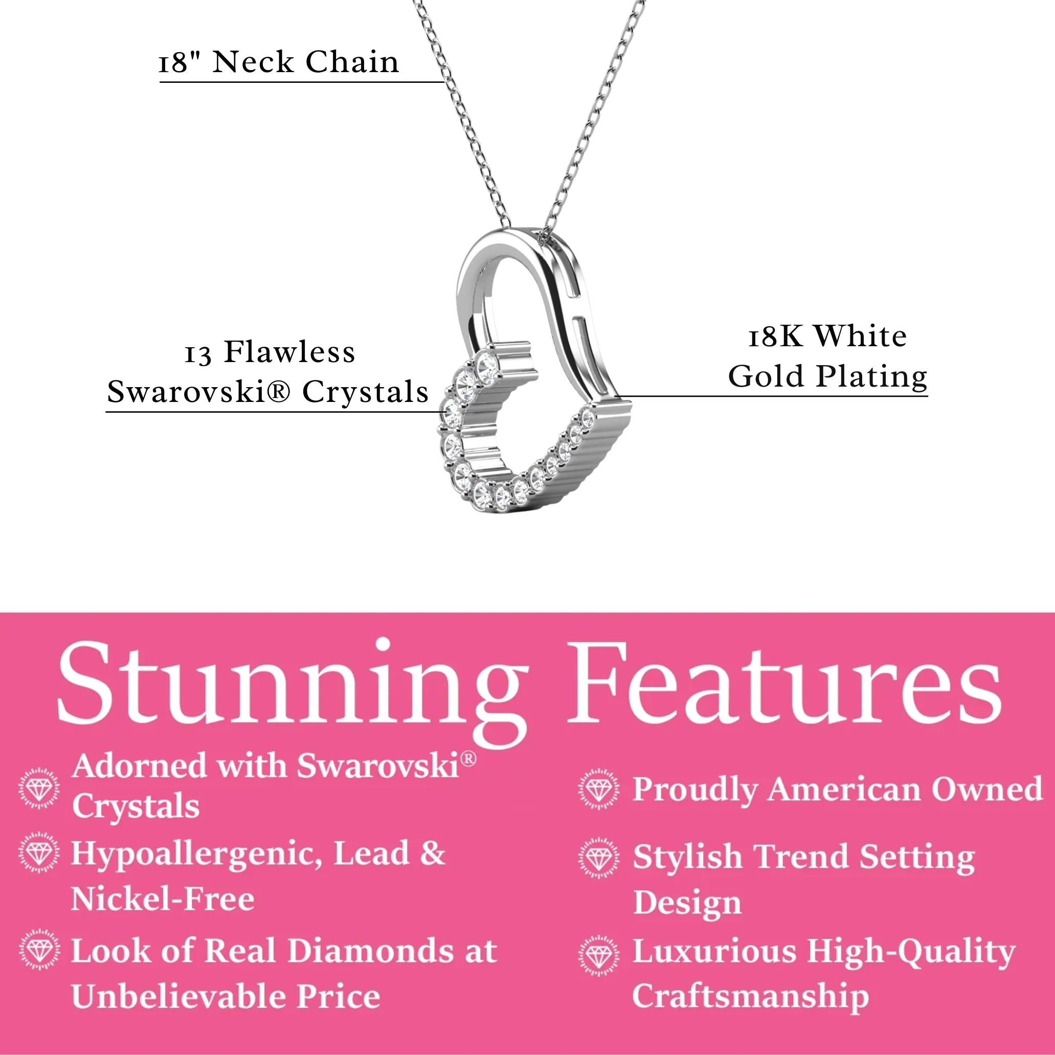 Capri 18k White Gold Plated Silver Heart Necklace with Swarovski Crystals - Image 3