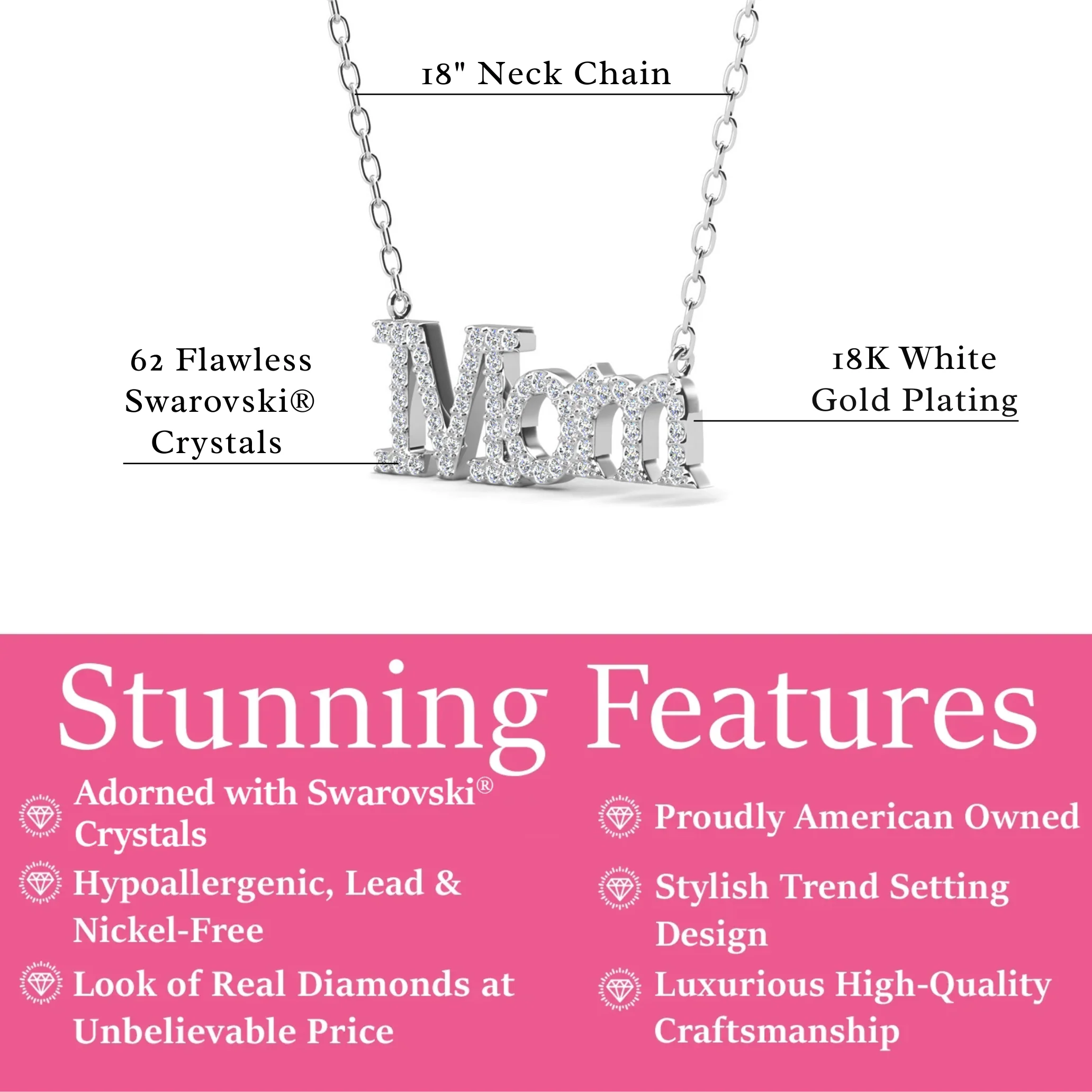 Carrie 18k White Gold Plated Mom Necklace with Swarovski Crystals - Image 3