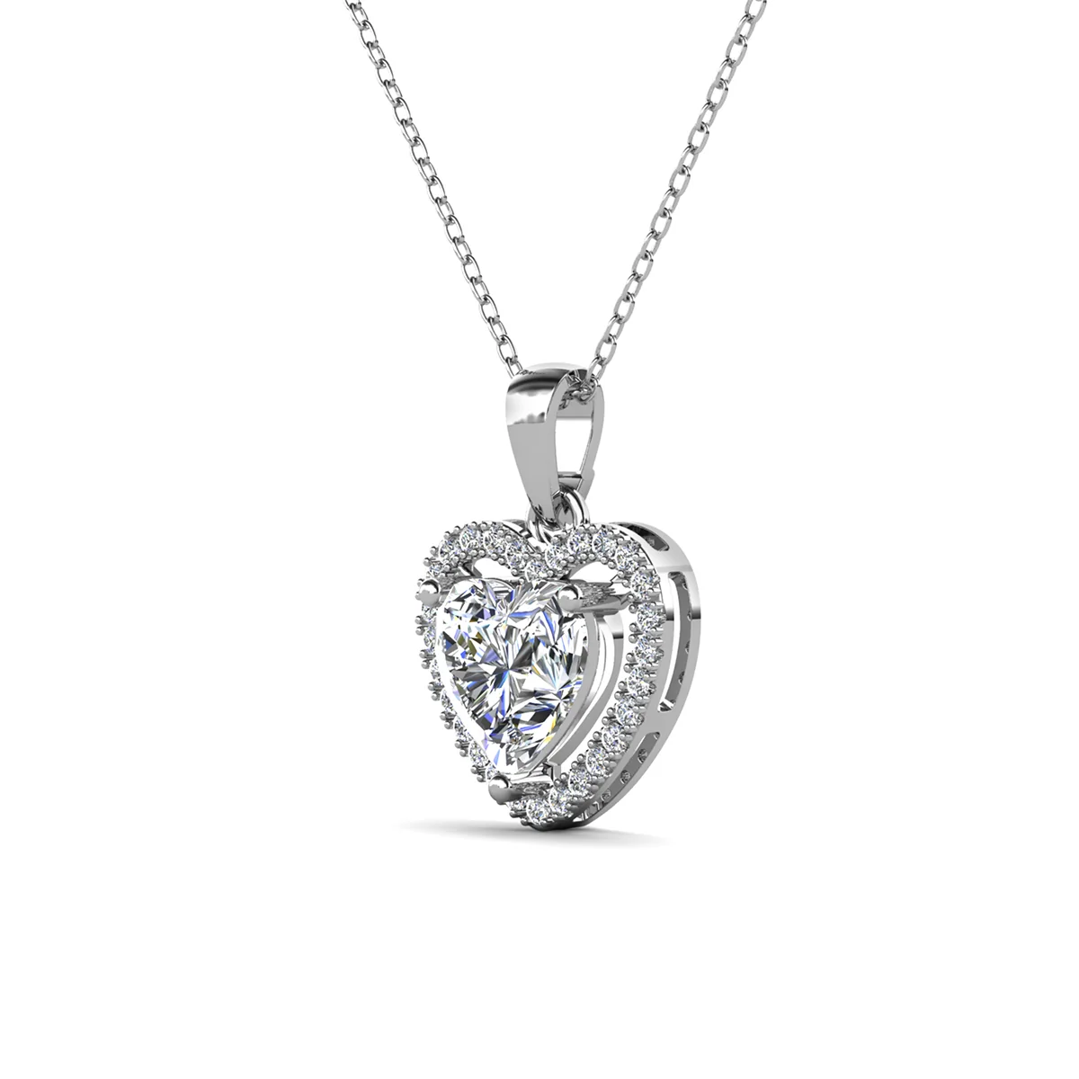 Amora 18k White Gold Plated Halo Heart Pendant Necklace with Simulated Diamond Crystals - Image 8