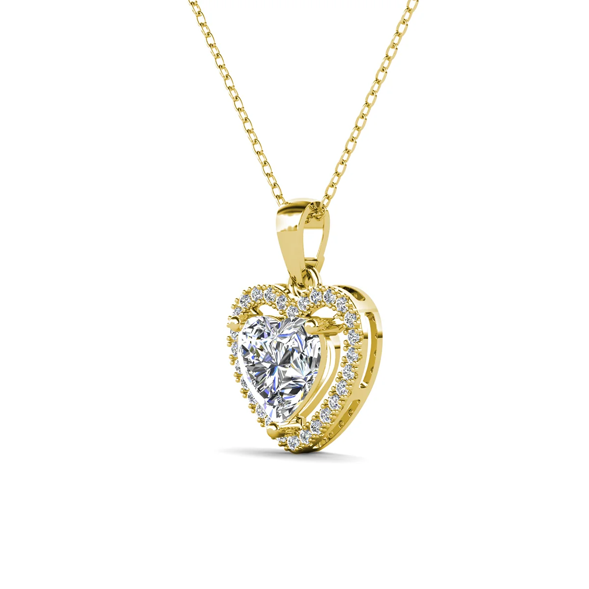 Amora 18k White Gold Plated Halo Heart Pendant Necklace with Simulated Diamond Crystals - Image 12