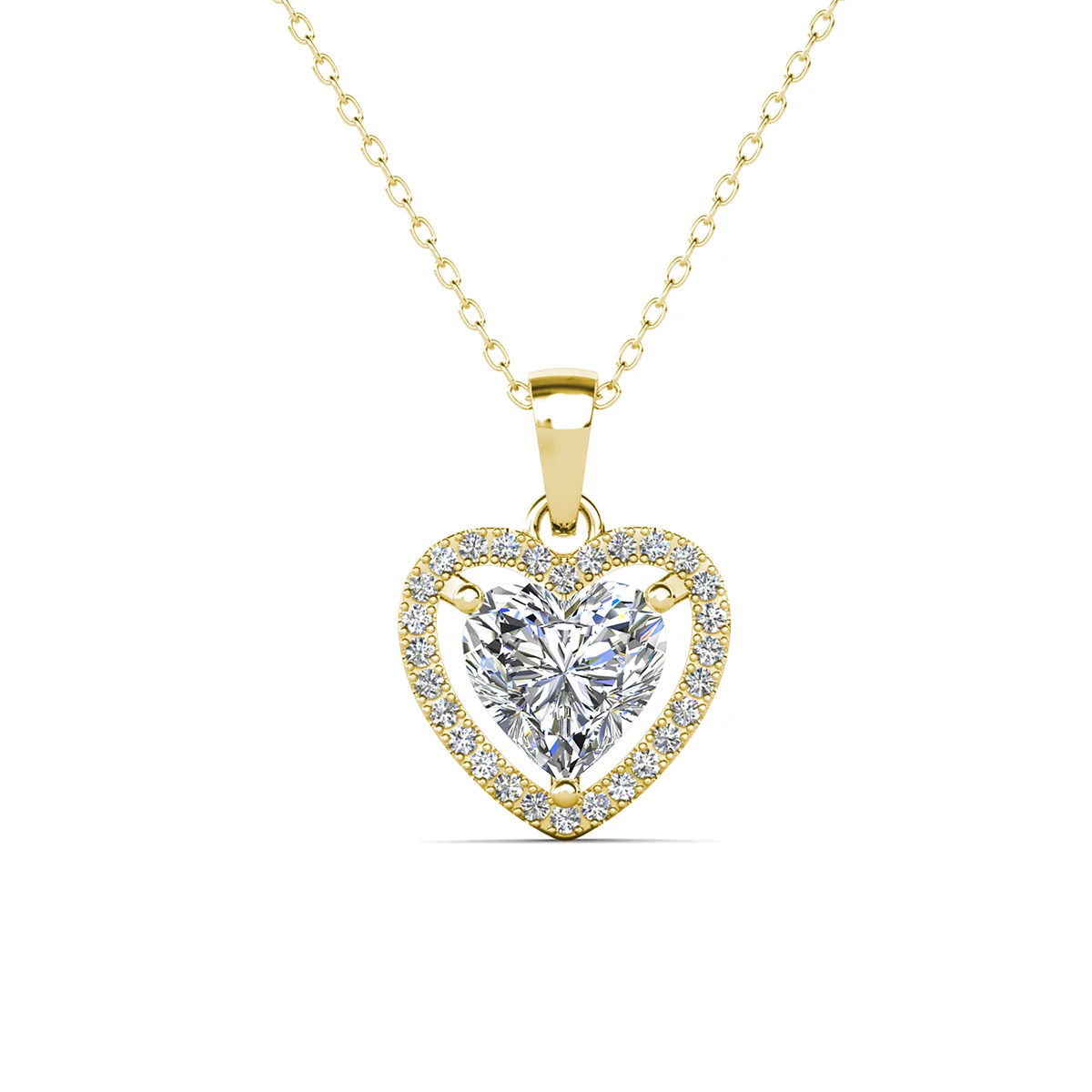 Amora 18k White Gold Plated Halo Heart Pendant Necklace with Simulated Diamond Crystals - Image 10