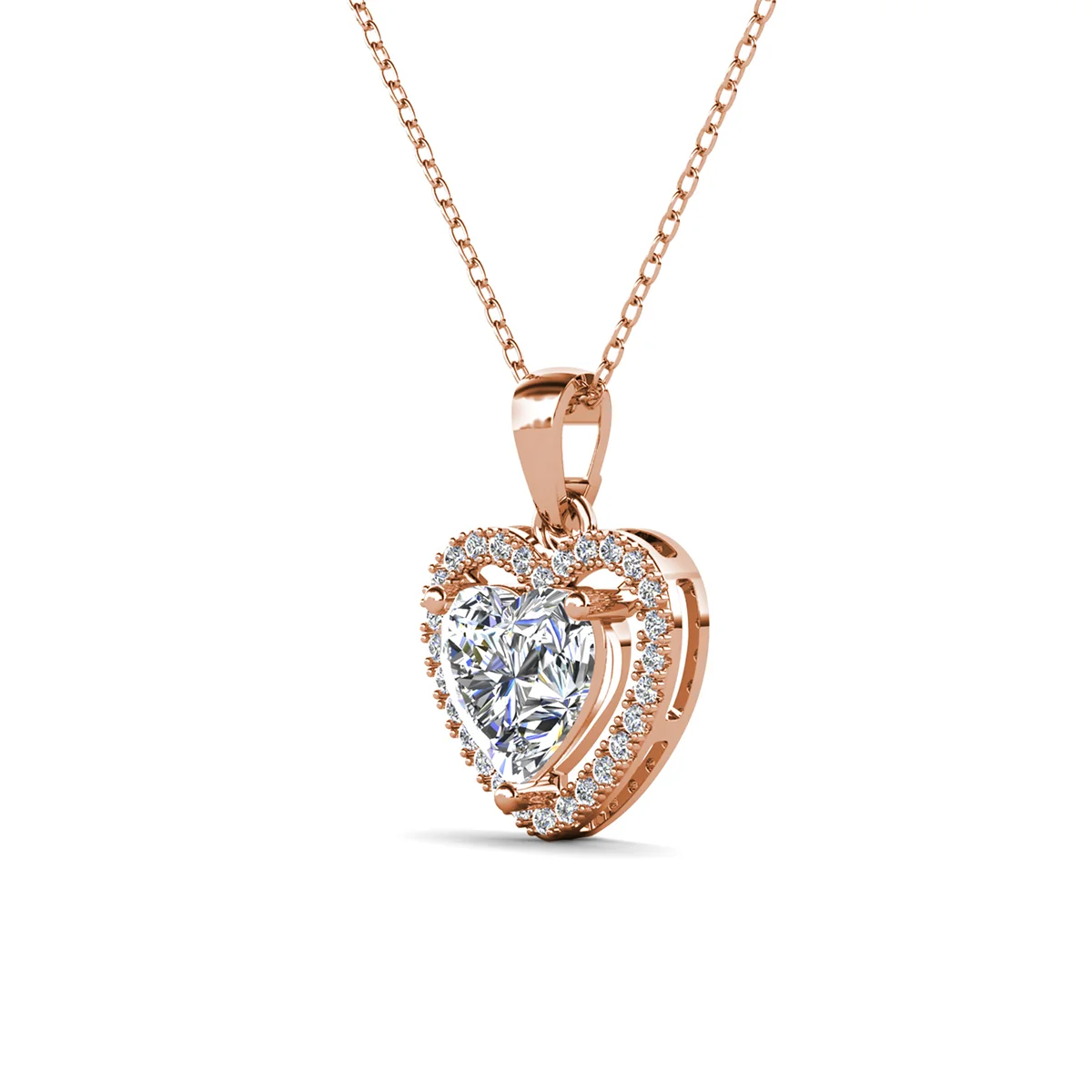 Amora 18k White Gold Plated Halo Heart Pendant Necklace with Simulated Diamond Crystals - Image 16