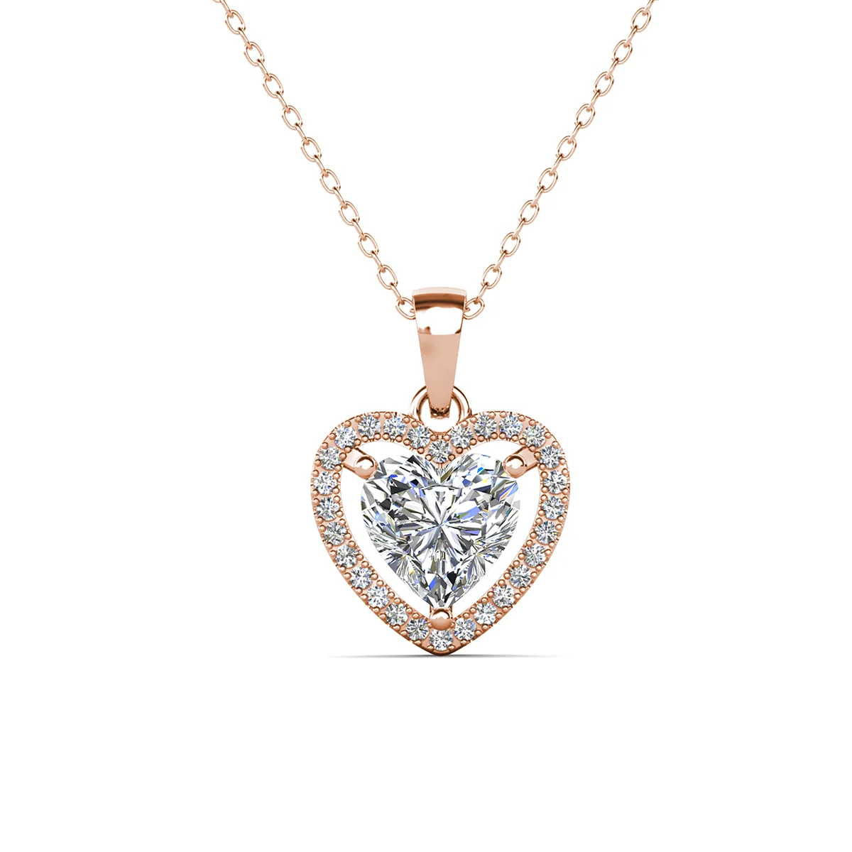 Amora 18k White Gold Plated Halo Heart Pendant Necklace with Simulated Diamond Crystals - Image 14