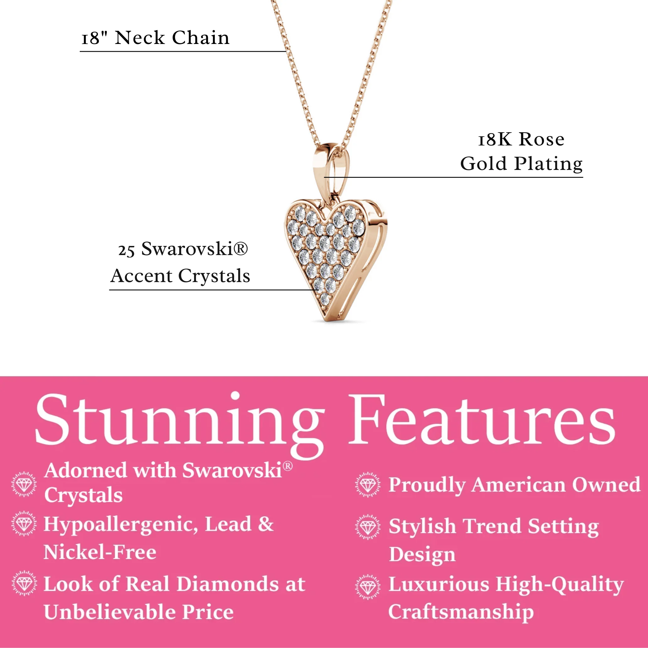 Cecilia 18k White Gold Plated Heart Pendant Necklace with Swarovski Crystals - Image 13