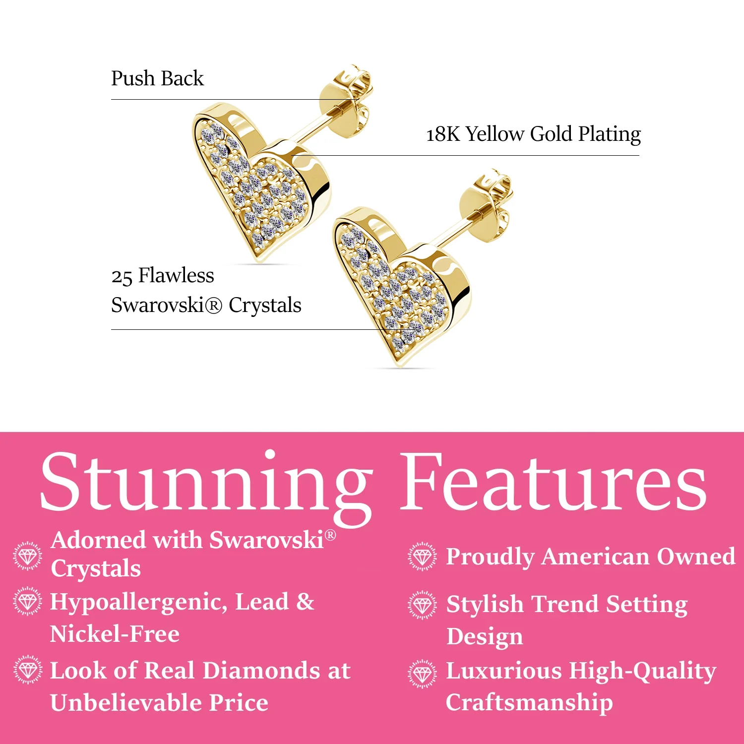 Cecilia 18k White Gold Plated Silver Heart Stud Earrings with Swarovski Crystals - Image 11