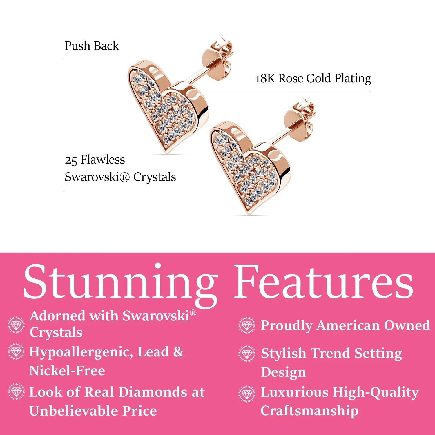 Cecilia 18k White Gold Plated Silver Heart Stud Earrings with Swarovski Crystals - Image 16