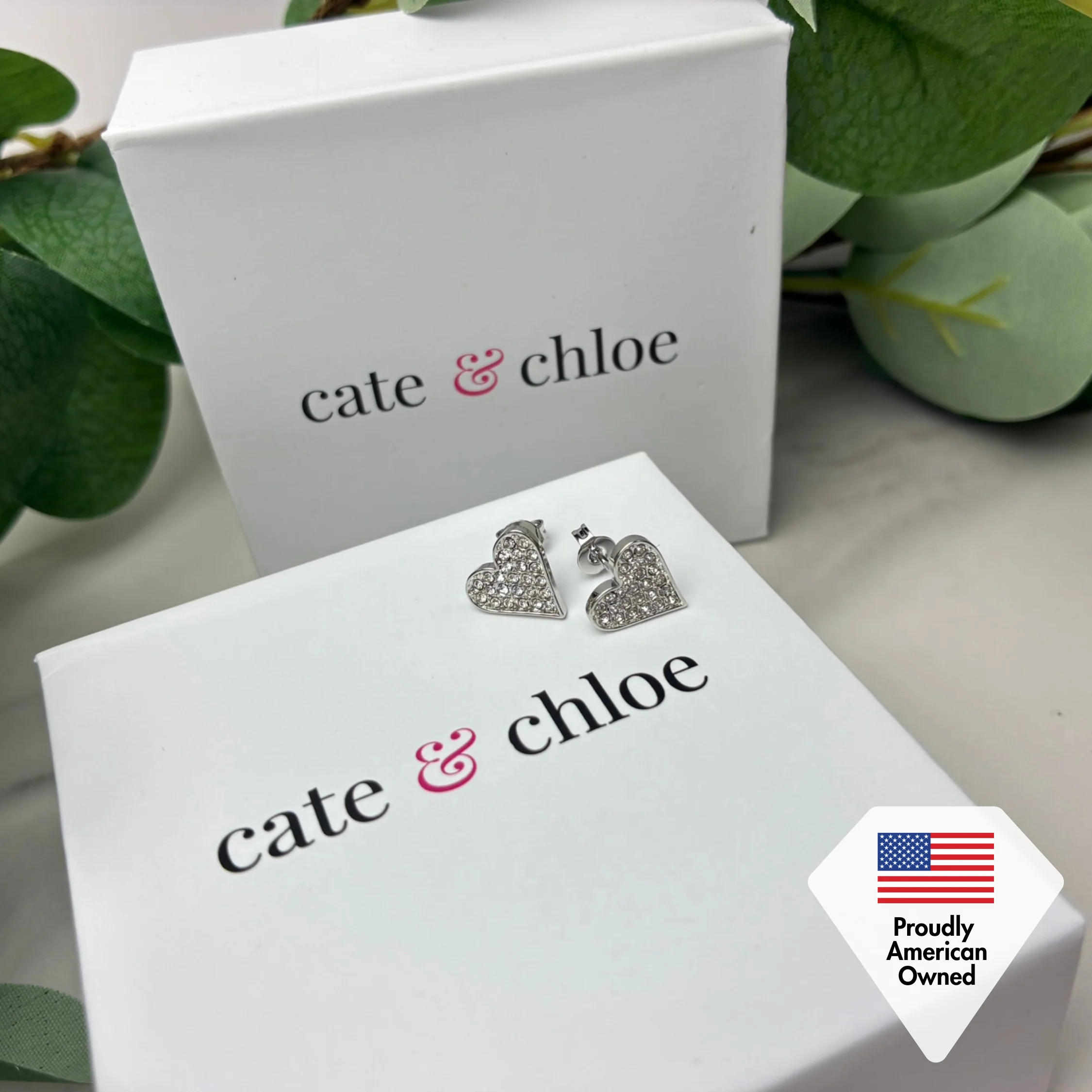 Cecilia 18k White Gold Plated Silver Heart Stud Earrings with Swarovski Crystals - Image 6