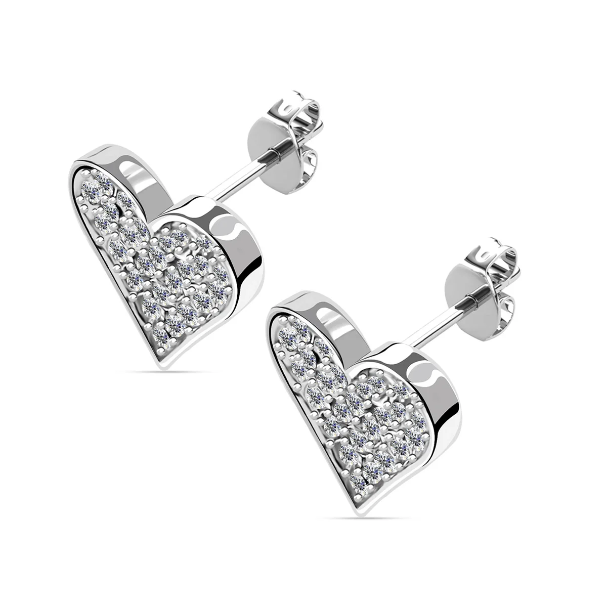 Cecilia 18k White Gold Plated Silver Heart Stud Earrings with Swarovski Crystals - Image 9
