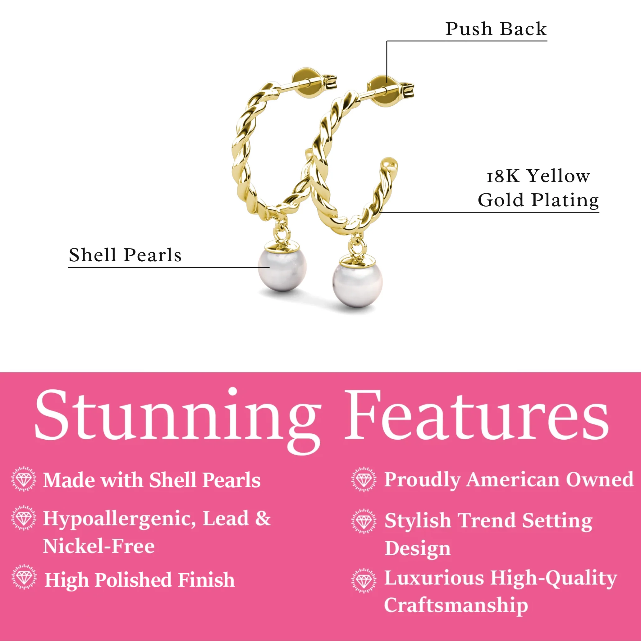 Cheyanne 18k White Gold Plated 16mm Twisted Half Hoop Drop Pearl Earrings - Image 11